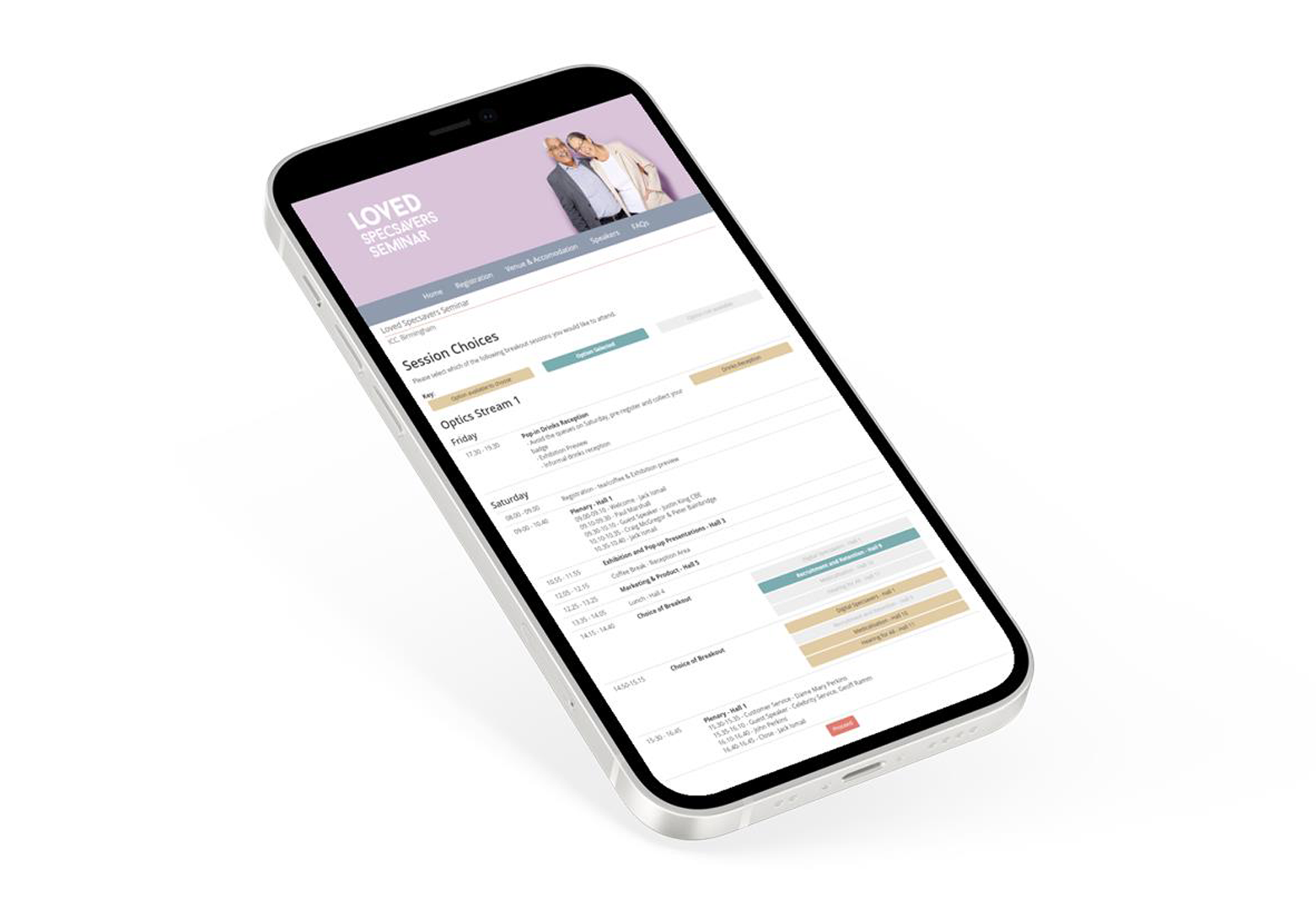 mobile device showing a personalised agenda created by Event Connections