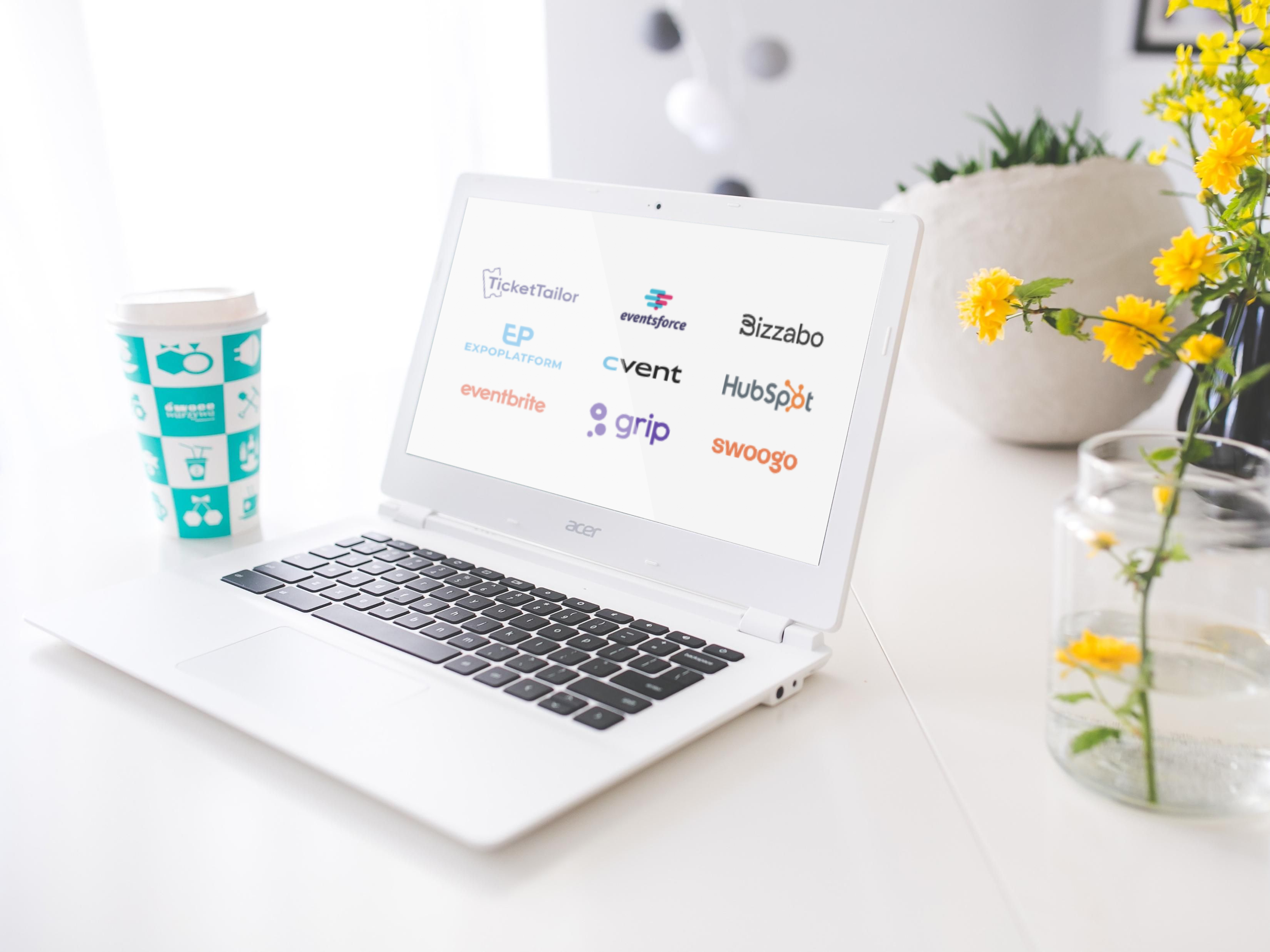 Laptop displaying API integrations for event registration, enabling seamless attendee data syncing between platforms and systems.