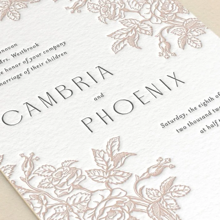 Climbing Roses Letterpress Wedding Invitation