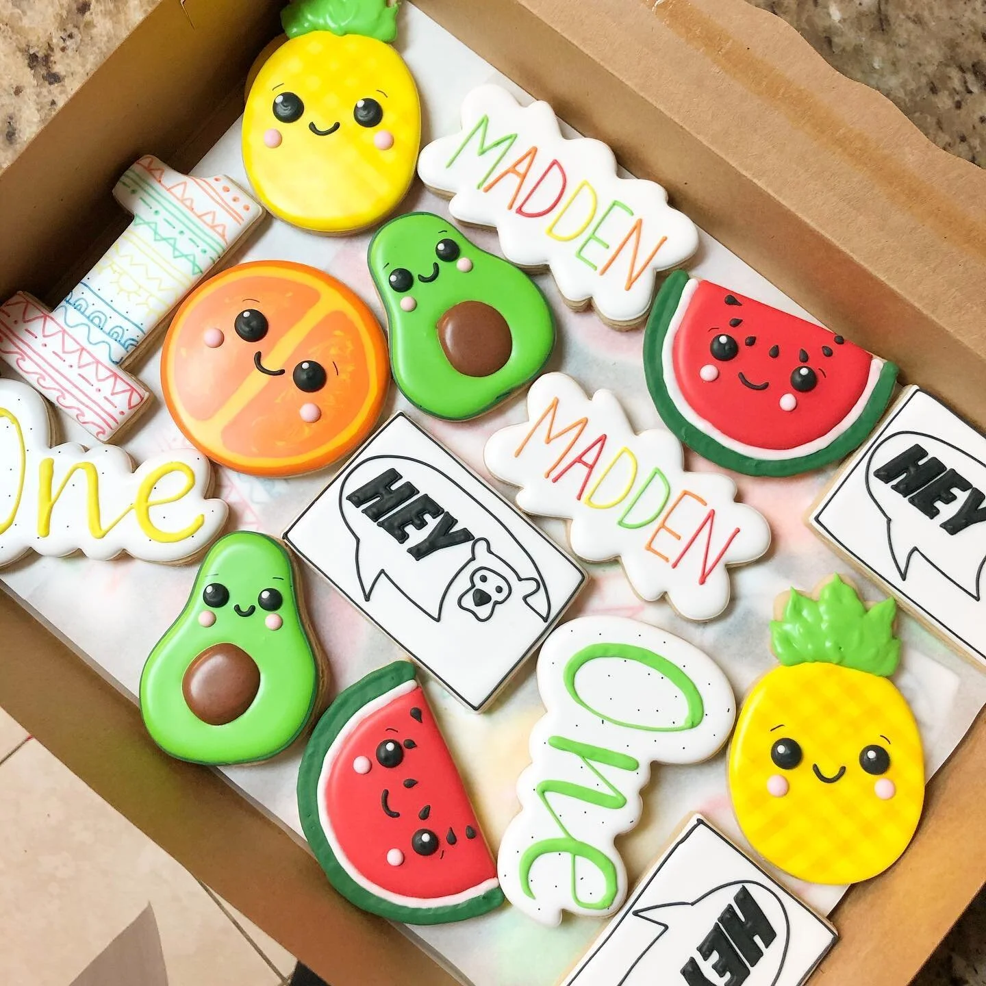 Haven&rsquo;t posted a cookie pic since December which is my bad 🤦🏼&zwj;♀️ please forgive me and enjoy these cuties 🍉🥑🍍🍊