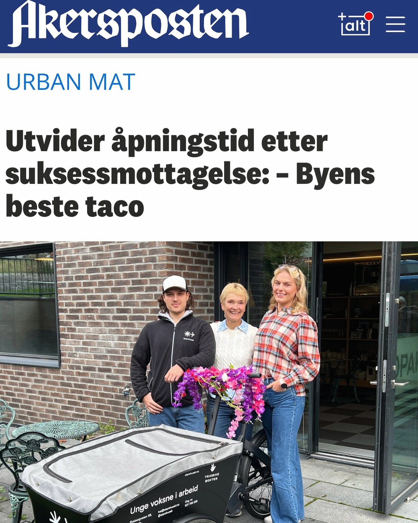 Takk til Akersposten for en fin artikkel!🌟Moro med ny bydel og godt samarbeid! Lenke til artikkel i bio👆🏼(betalingsmur).

Vi fortsetter med foodtruck ut september OG oktober - med  tacos, spennende, nye retter og fullstendige takeaway-kits! F&osla