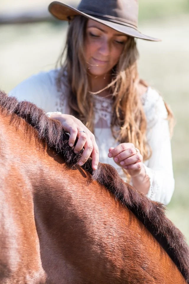 Mustang mare and her human at Lake Geneva Equestrian Center in Lake Geneva Wisconsin
