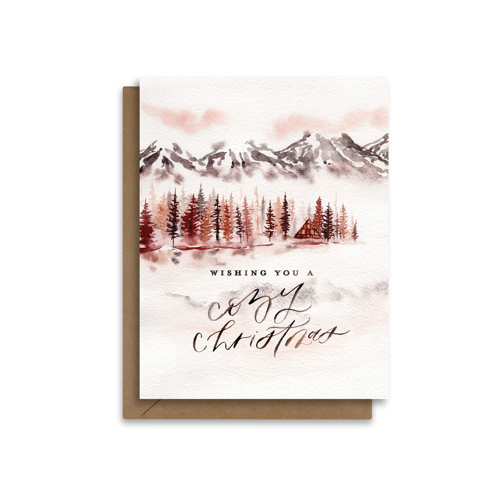 Wishing You a Cozy Christmas | Winter Cottage the Mountains Greeting Card