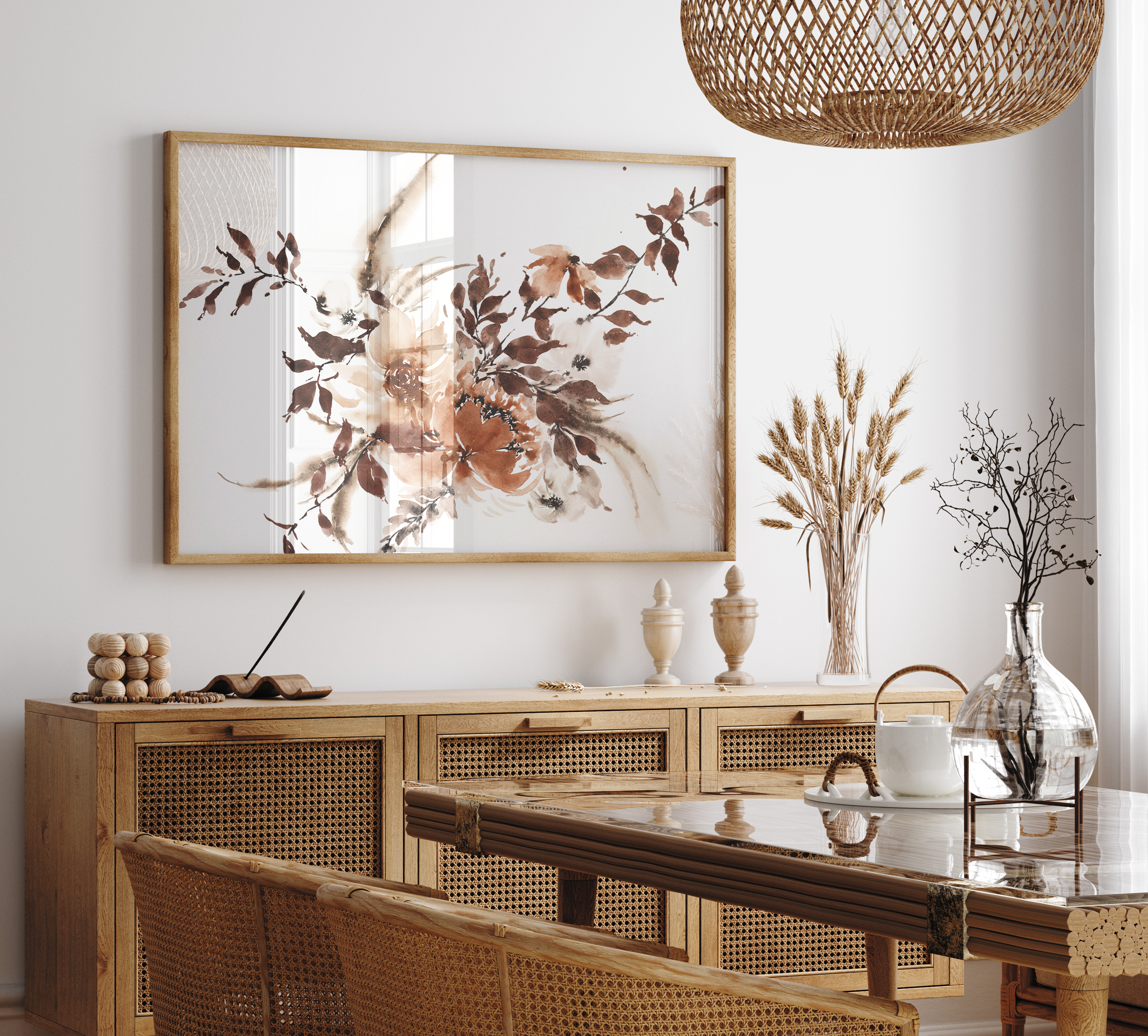 "Bohemian Rust Purple Neutral Dried Floral" Art Print