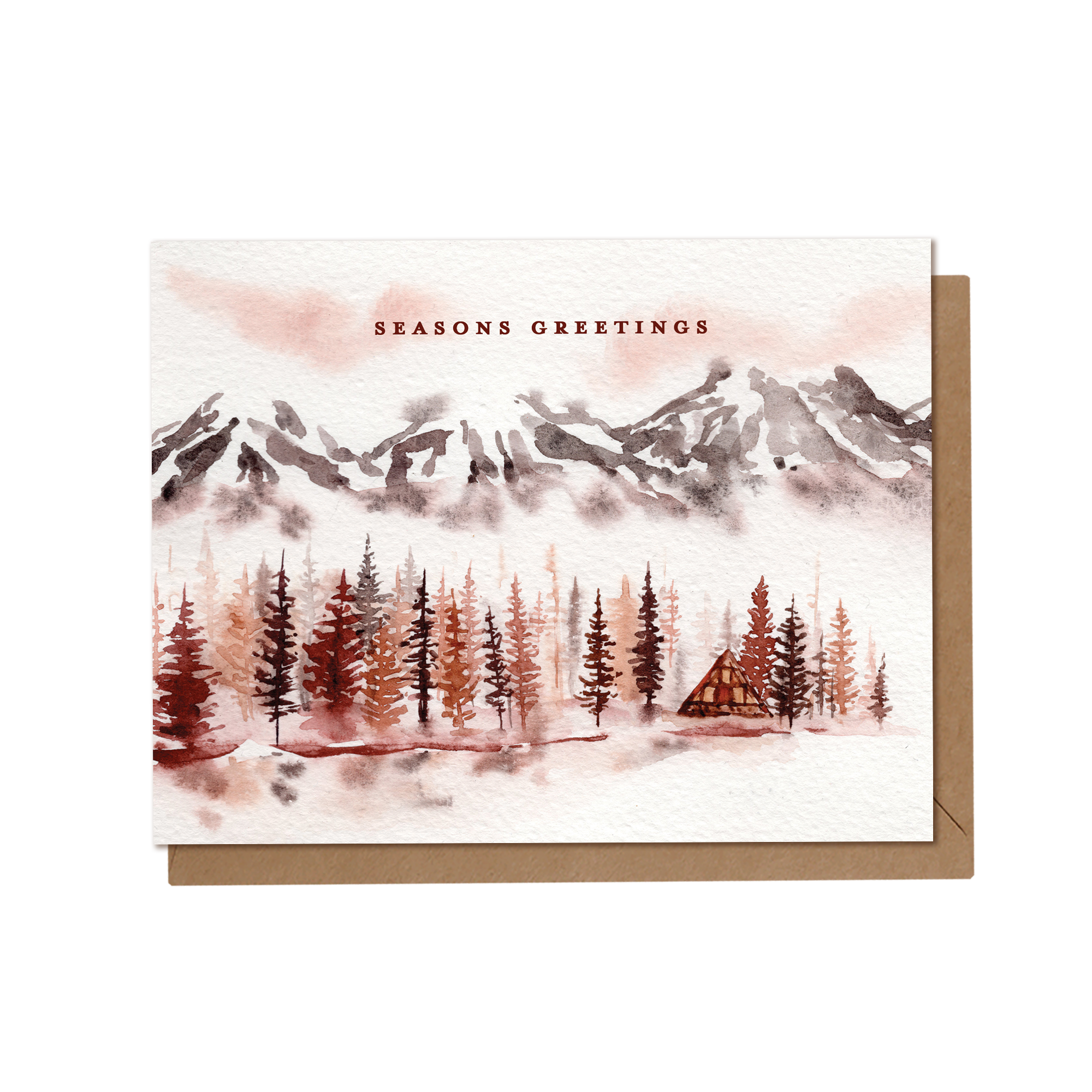 Seasons Greetings | Winter Cottage the Mountains Greeting Card