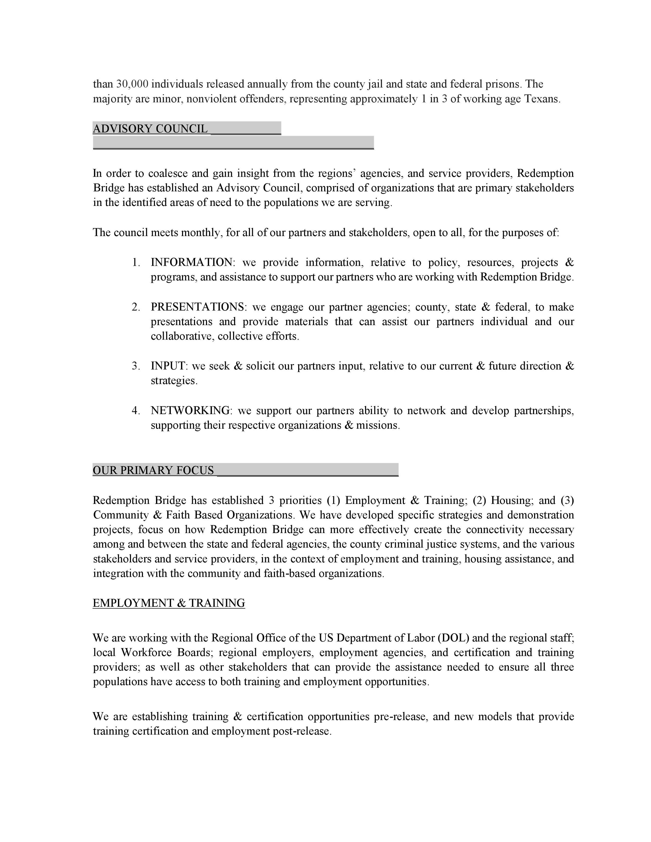 executive summary redemption bridge execuative summary