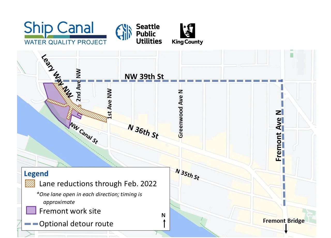 Leary Way NW lane reductions between NW 39th St and 1st Ave NW starting as early as Nov. 1
