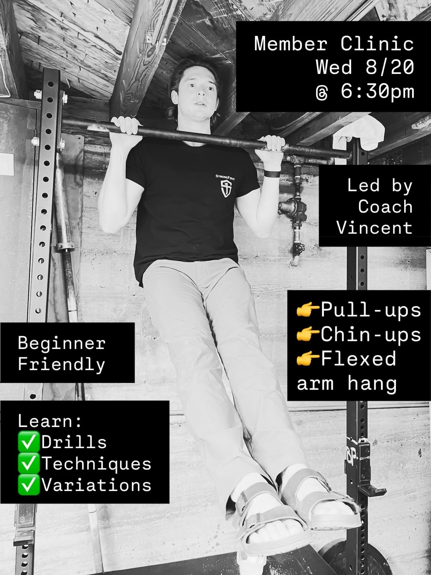 Members! Join Coach Vincent for a very special clinic Wednesday 8/20 @ 6:30pm. Learn all about the pull-up and variations of (Chinup/FAH). You do not need to know how to do a pull up for this to be a successful clinic! Link in bio to register - inclu
