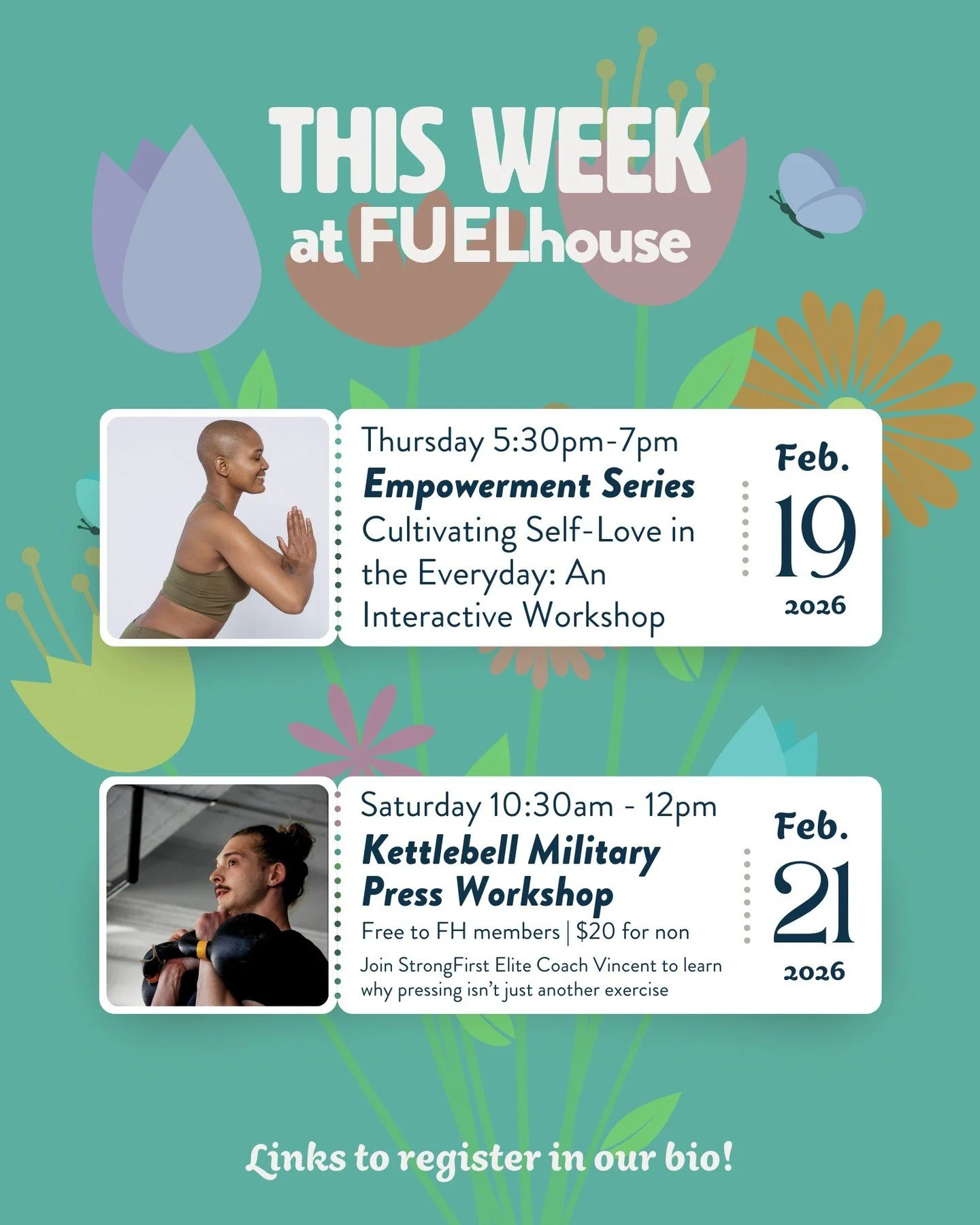 Big week at FUELhouse 💛

We&rsquo;ve got two powerful opportunities to connect, learn, and grow &mdash; inside and outside the gym.

THURSDAY 2/19 | 5:30&ndash;7:00 PM
The Empowerment Series: Cultivating Self-Love in the Everyday
w/ psychotherapist 