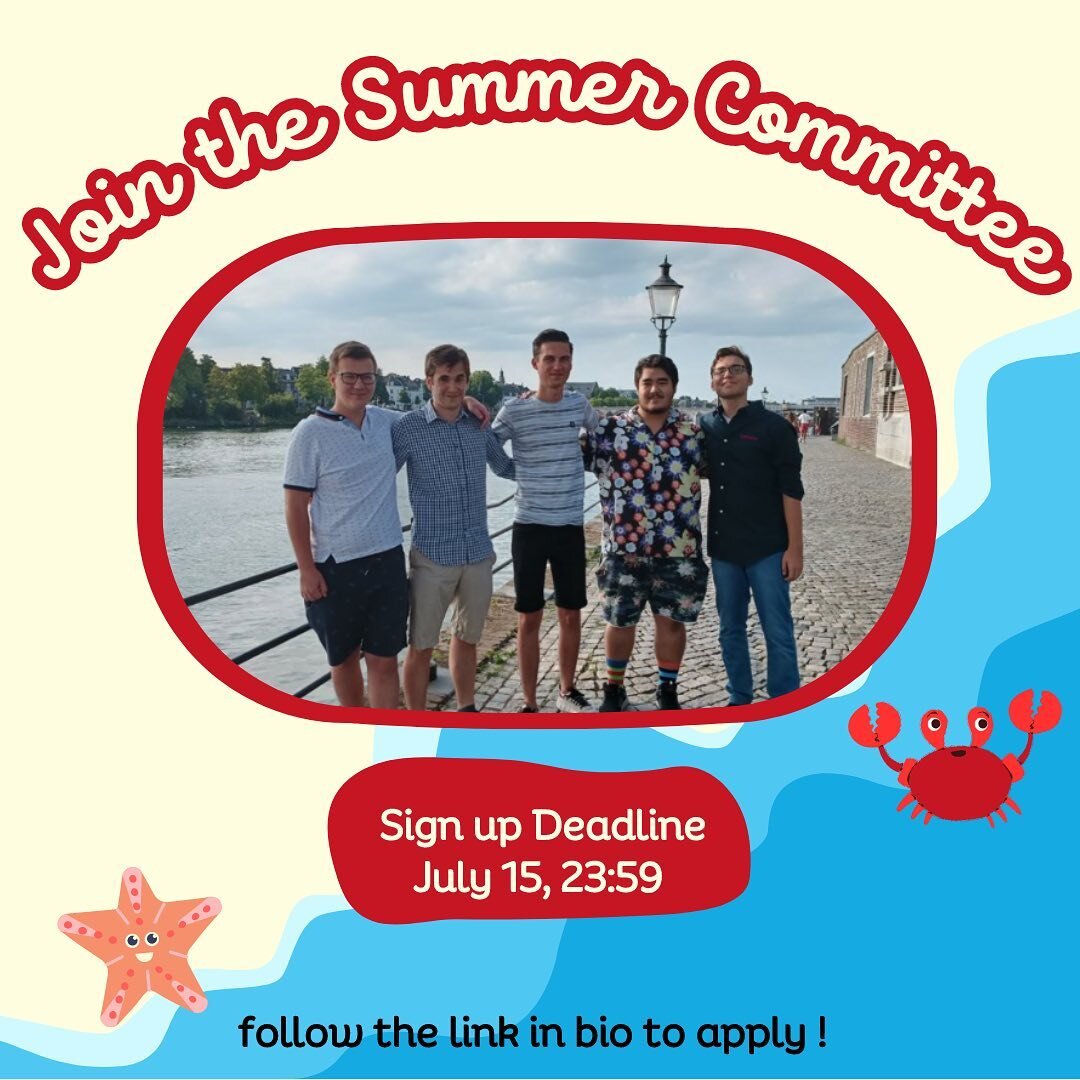 Do vou want to help us impress the Vectum newbies? Then join the Summer Committee!
Together with our soon-to-be Internal Affairs Coordinator, you will plan the Tuesday activities for Period 1 and will organise the First-Year Trip &amp; get a chance t