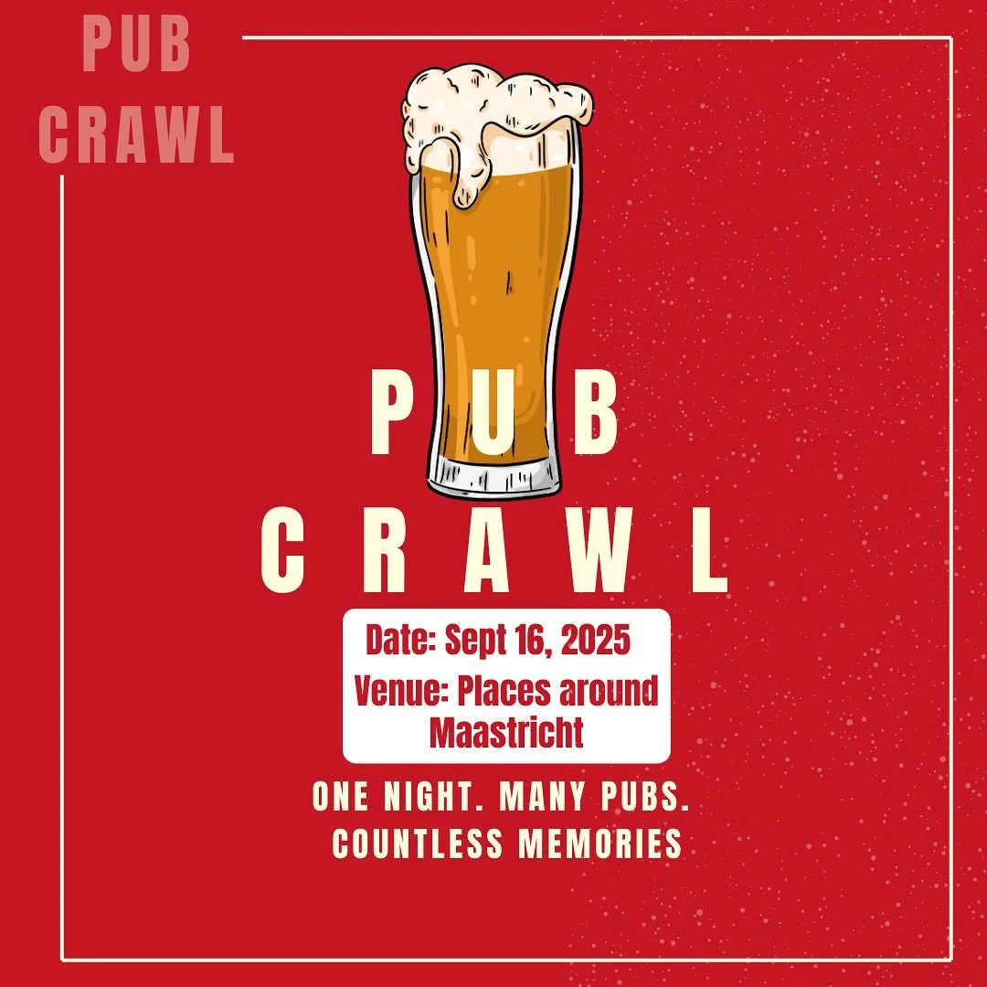 🍺🚶 Pub Crawl: Maastricht on Tap! 🍻✨

Join us on Tuesday, 16 Sept 2025 for a night of hopping between Maastricht&rsquo;s best pubs. Great drinks, good vibes, and unforgettable memories! 🎶🍹

📅 Date: 16th September 2025
🕖Time: 19:15
📍 Meetup loc