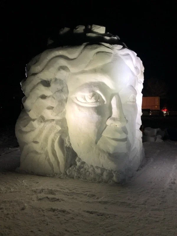 snow sculpture of ice queen at silver skate 2024 edmonton snow symposium
