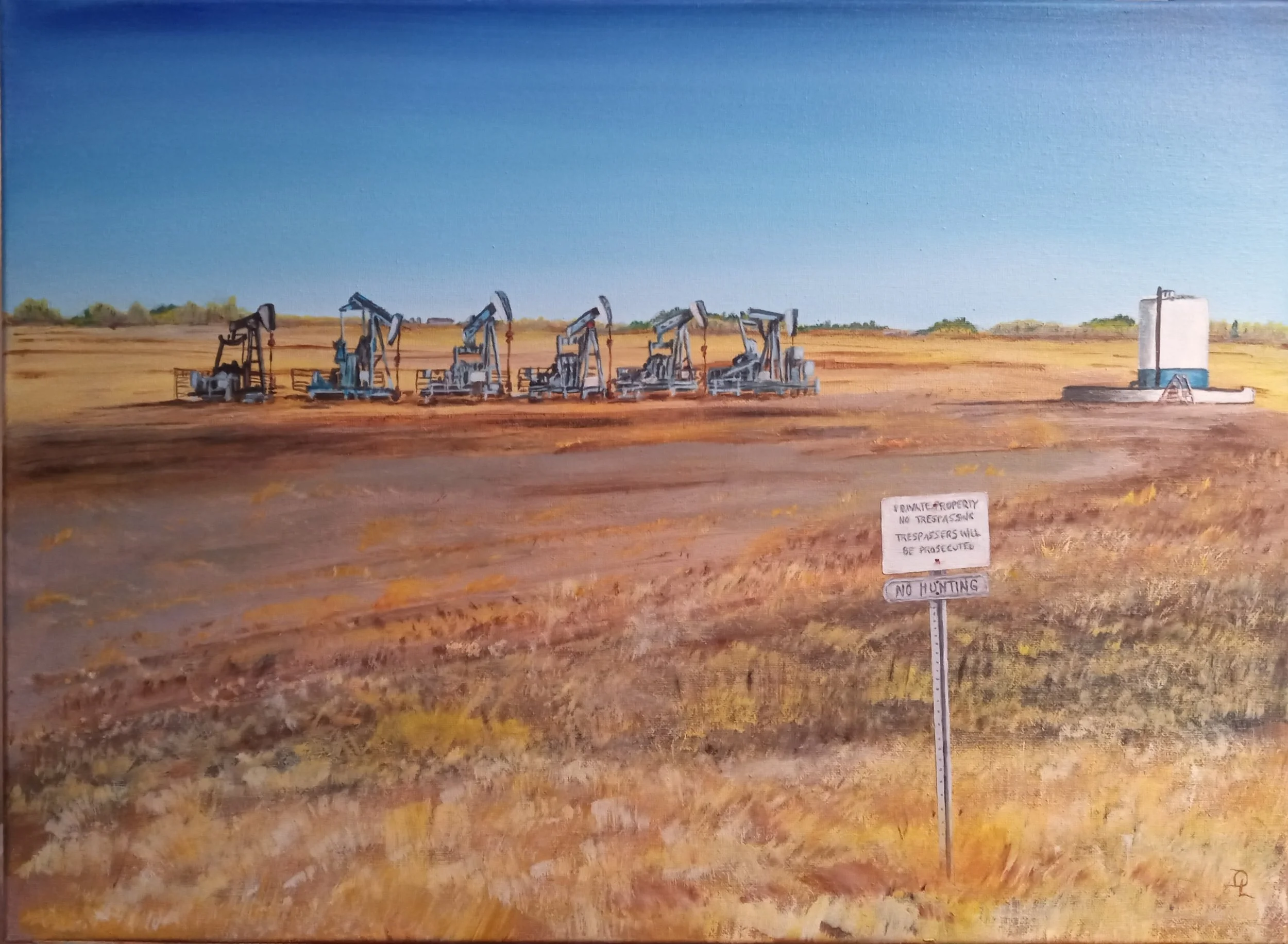 acrylic landscape painting alberta oil pump jacks