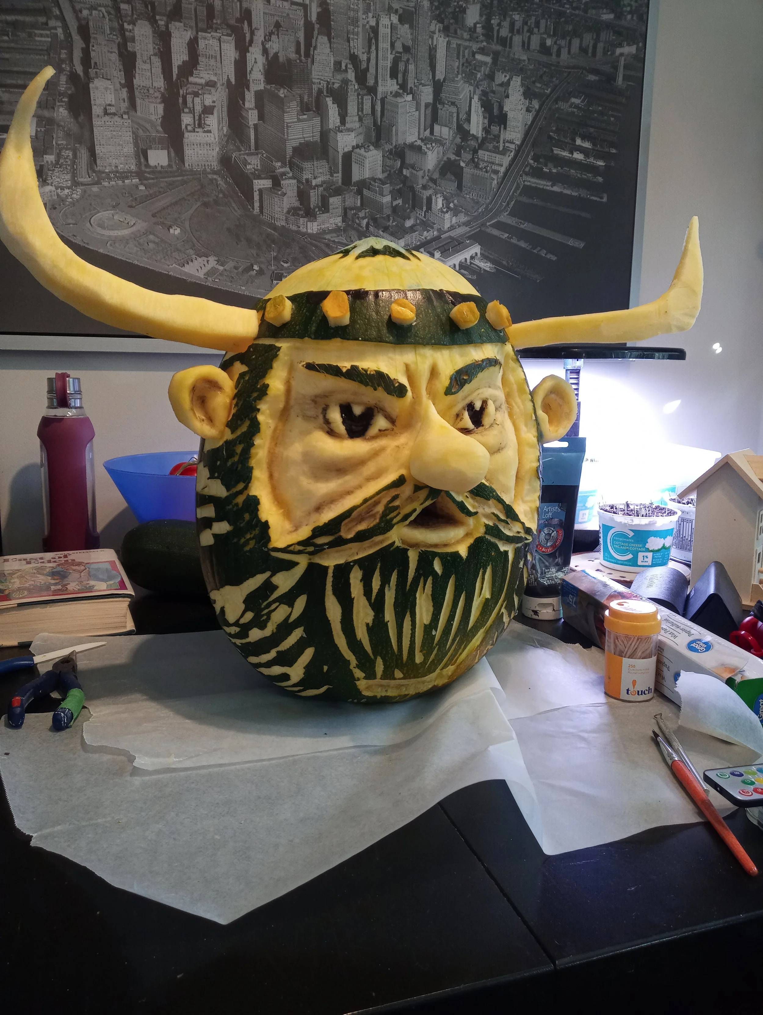 carved pumpkin of Stoick Viking How to Drain Your Dragon