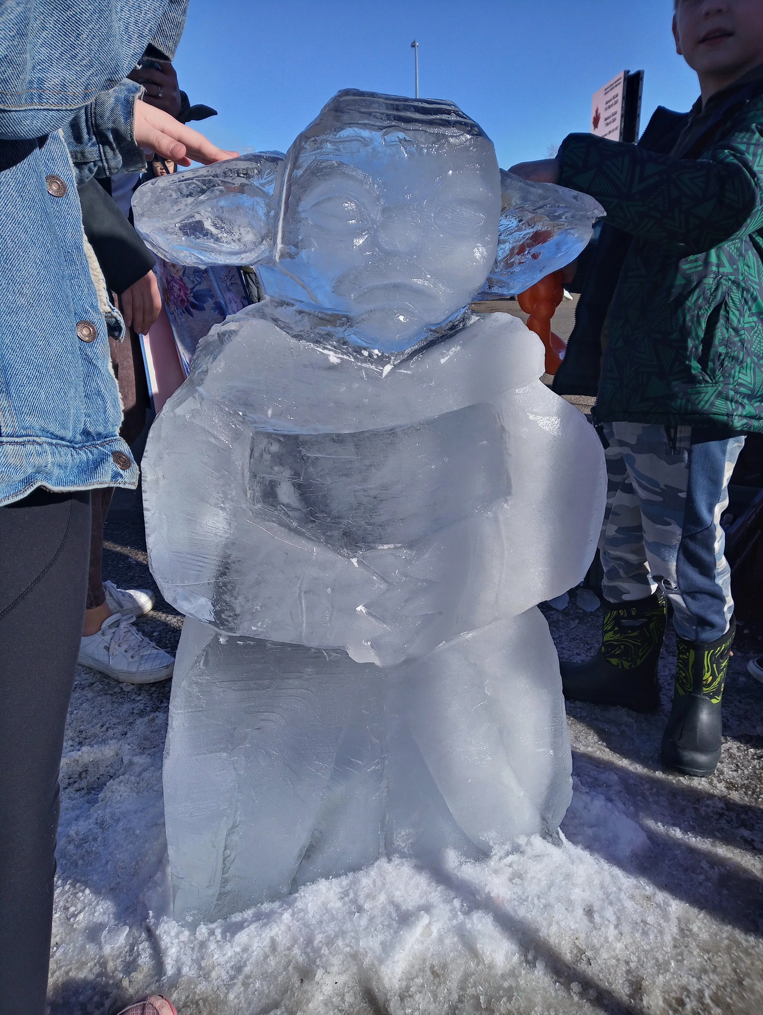 ice sculpture of baby yoda grogu at family day at edmonton garrison 2024