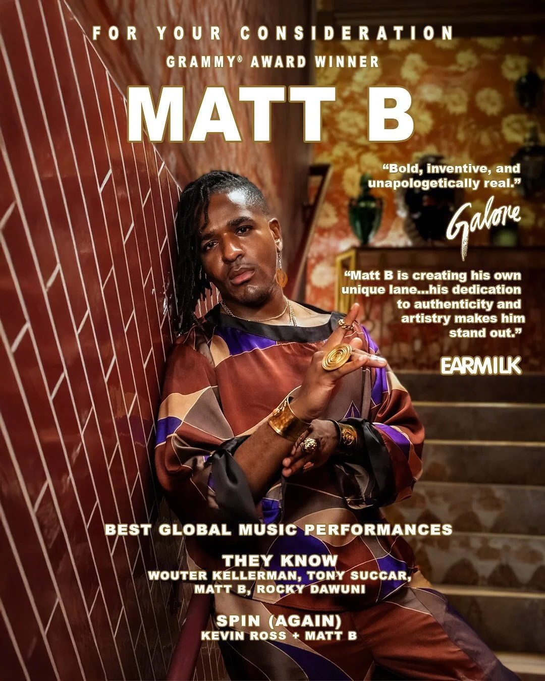 ✨ For your GRAMMY&reg; consideration, Best Global Music Performance 🌍🎶 
&lsquo;They Know&rsquo; - A dynamic collaboration between GRAMMY&reg;-winning Global Music Artist Matt B, 4x GRAMMY&reg; Nominee Rocky Dawuni, South African GRAMMY&reg;-winning