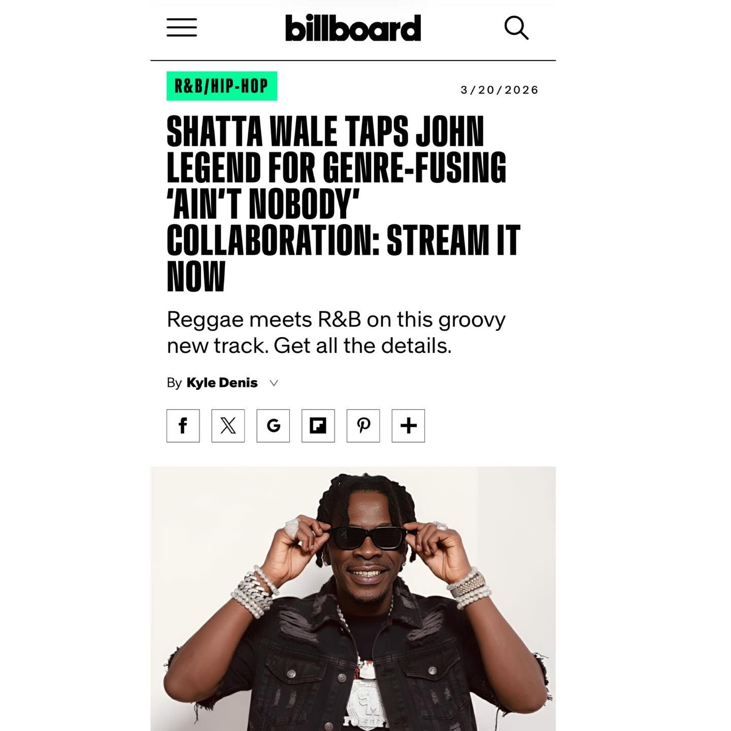 &ldquo;True music moments are born when cultures collide.&rdquo; 

Honored to help bring this story to @billboard&mdash;spotlighting @shattawalenima &amp; @johnlegend &lsquo;s &ldquo;AIN&rsquo;T NOBODY&rdquo; - a collaboration rooted in love, rhythm,