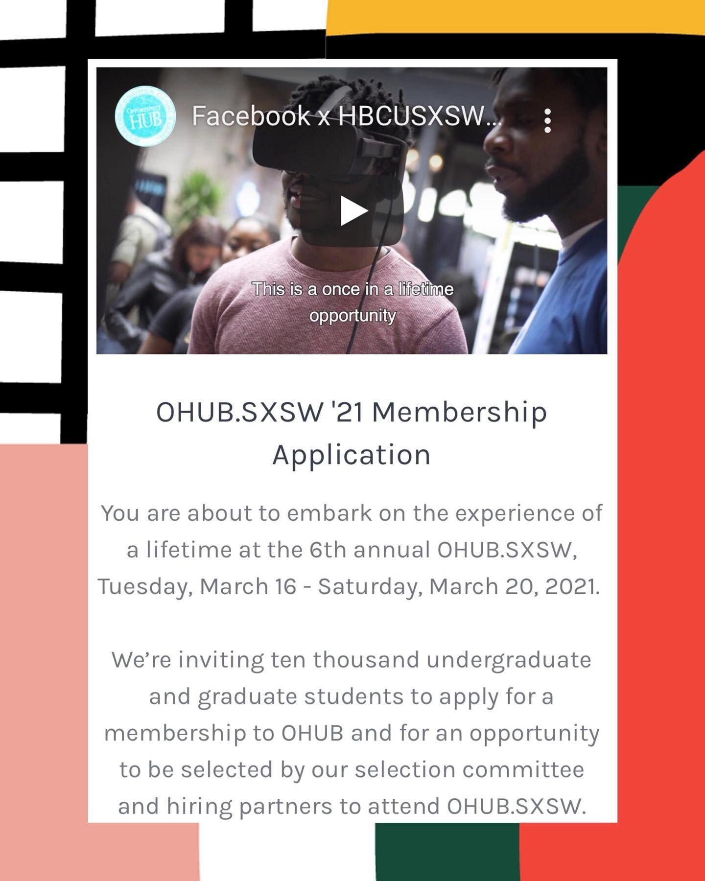 BLACK COLLEGE STUDENTS &amp; RECENT GRADS! This is for you! We are so excited to be helping out with the outreach in this effort to INCREASE Black presence in all things tech. Check out this amazing opportunity to attend the virtual SXSW festival FRE