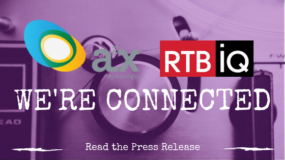 Closeup of audio equipment with text overlay “A2X RTBiQ We’re connected”