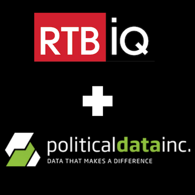 Black background with text overlay “RTBiQ + Politicaldatainc. Data that makes a difference”