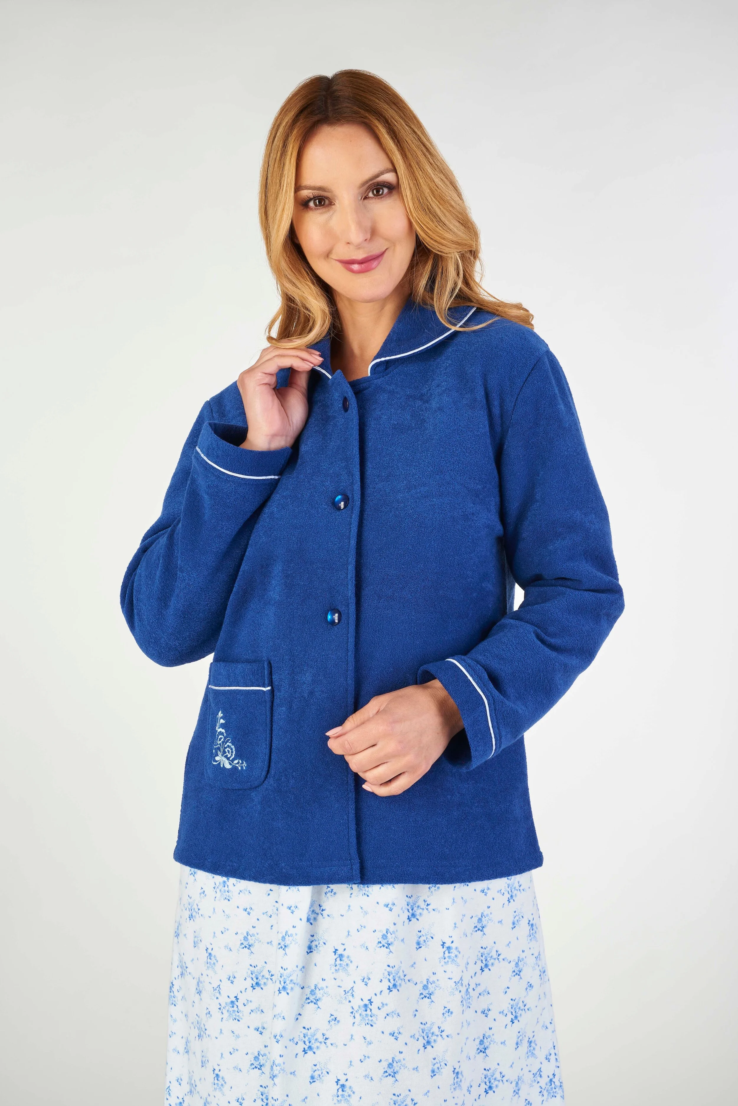 Slenderella Embroidered Boucle Fleece Bed Jacket — Ava&Belle