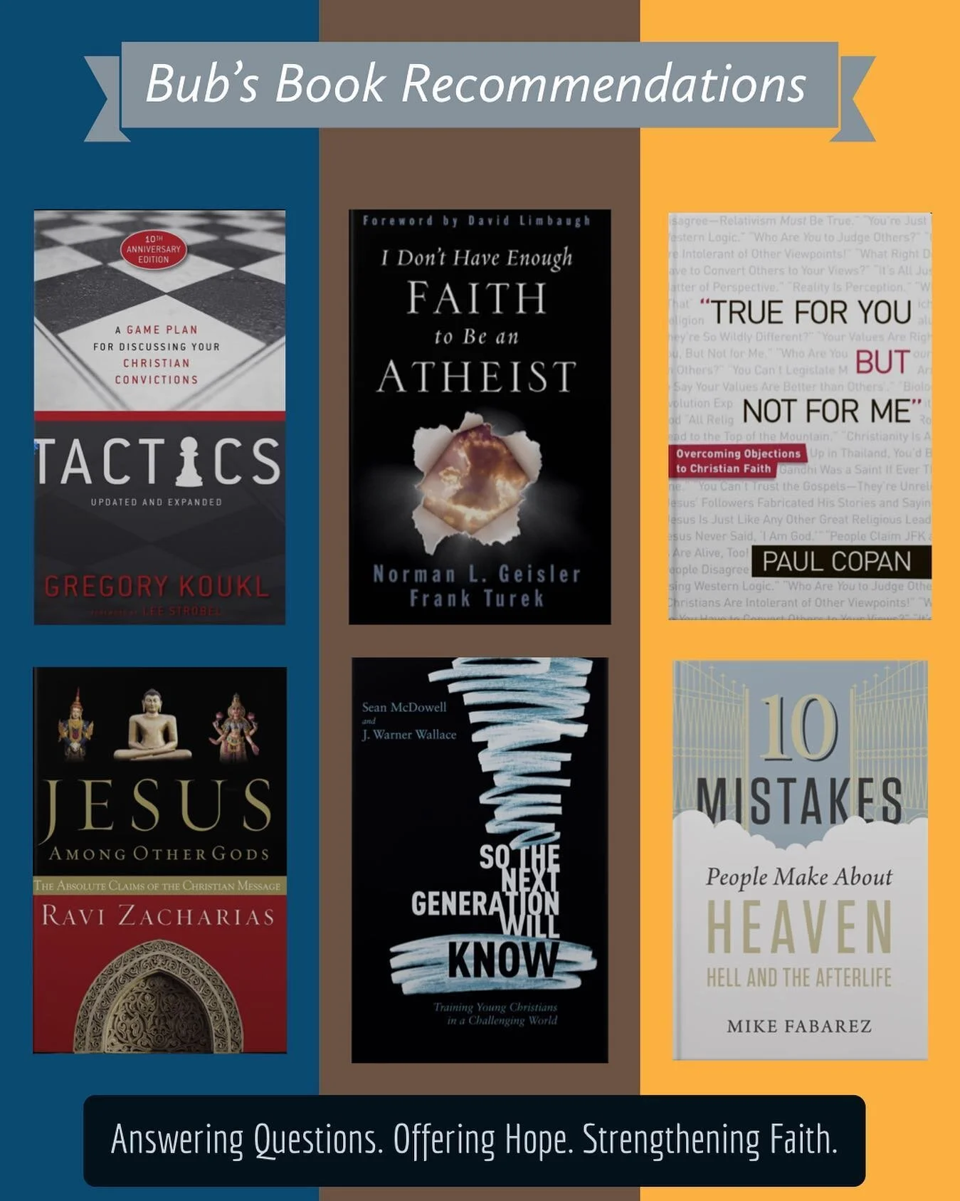 Good books by wonderful people. Enjoy. #bubandbobshow #fightevilwithgood #romans12_21 #jesus #linkinbio #apologetics #reason #truth #hope