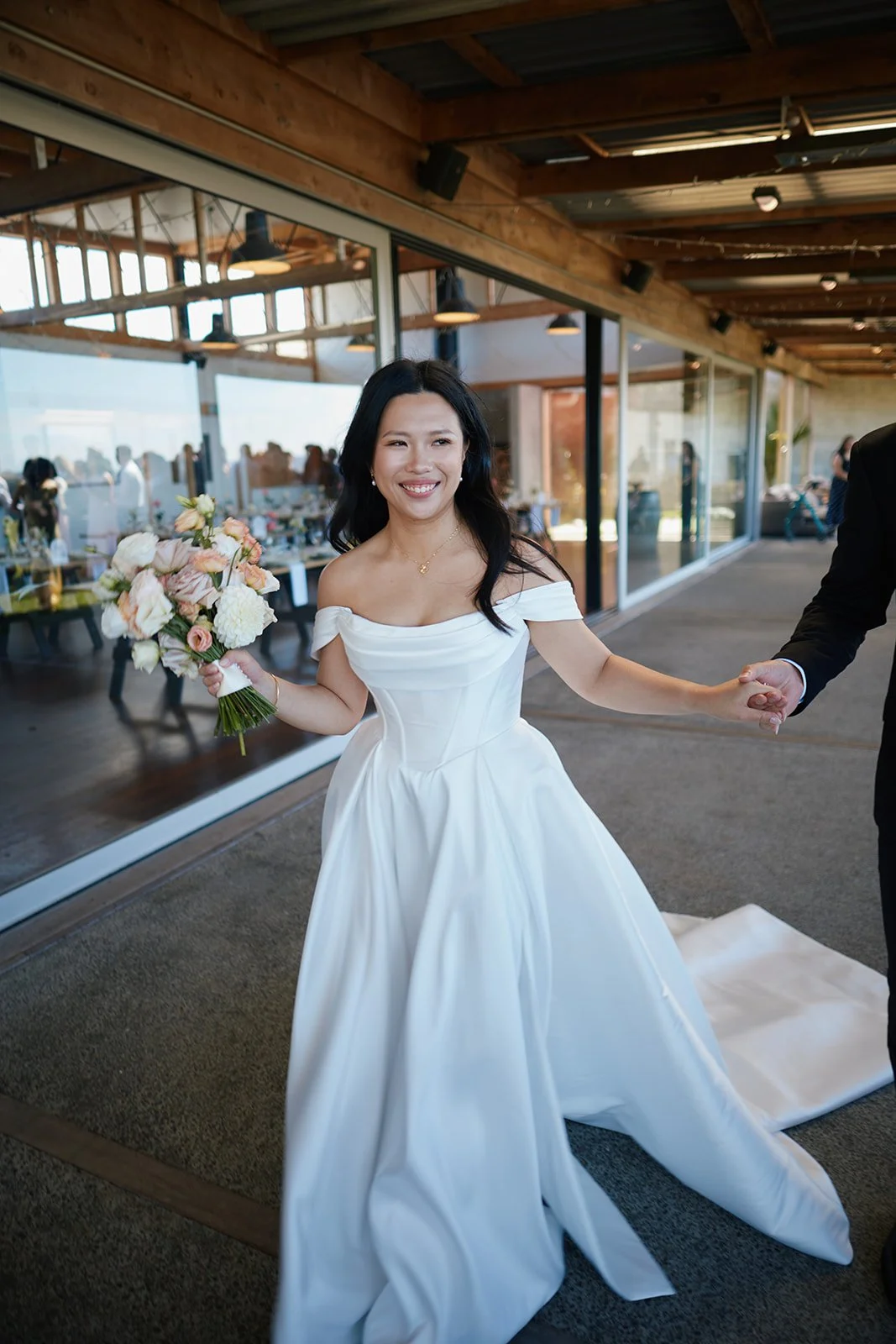 happy bride after ceremony