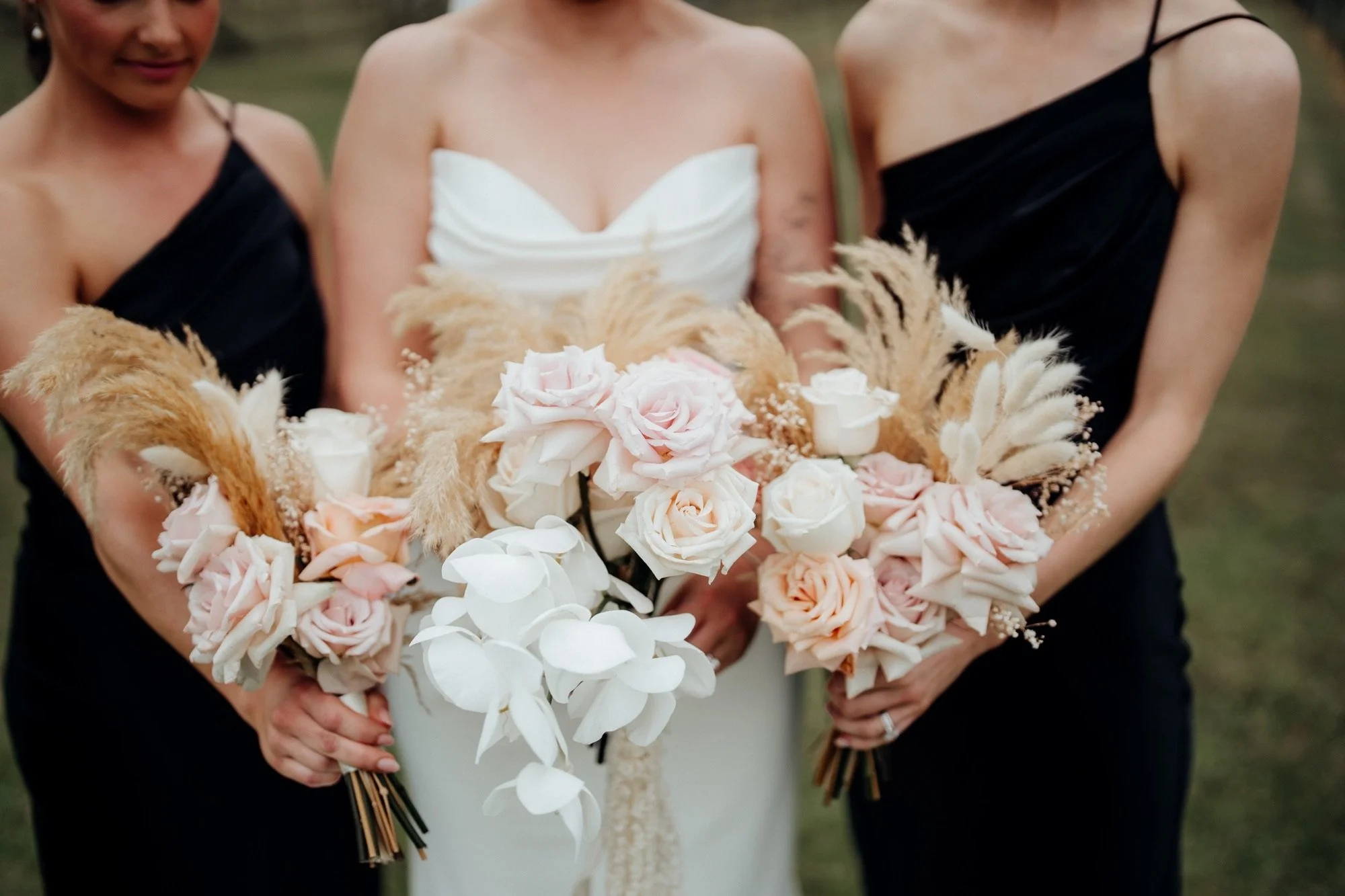 Close-up of the three bouquets