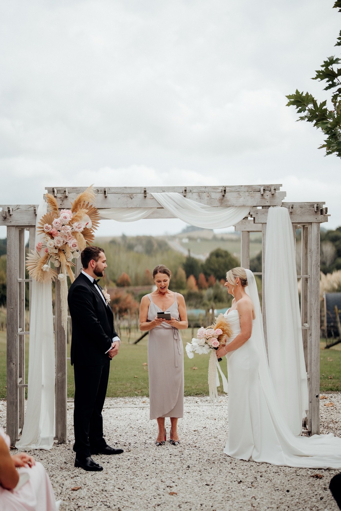 Romantic Blush and Peach Wedding Flowers at Turanga Creek