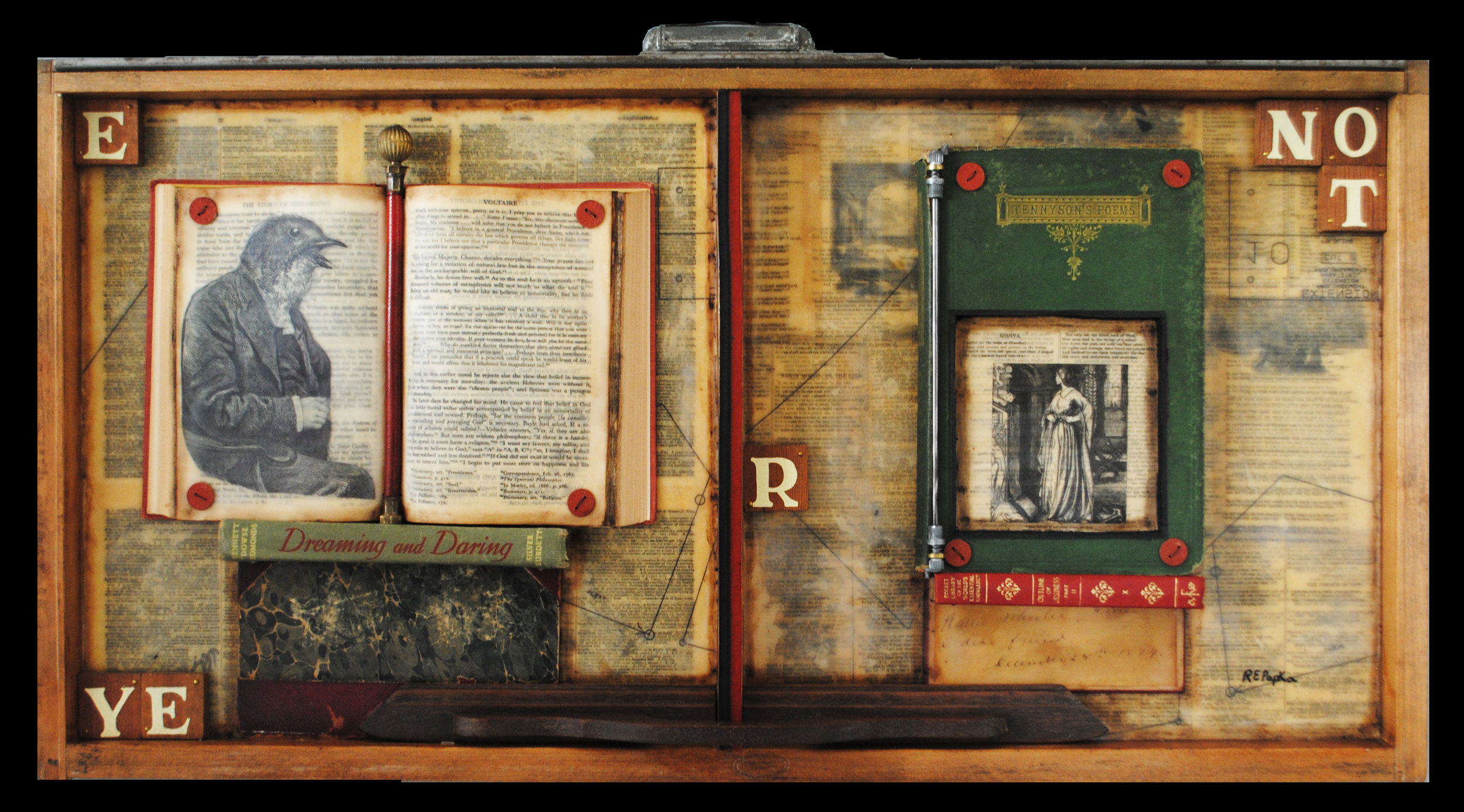 Bookshelf in old printer's drawer.jpg