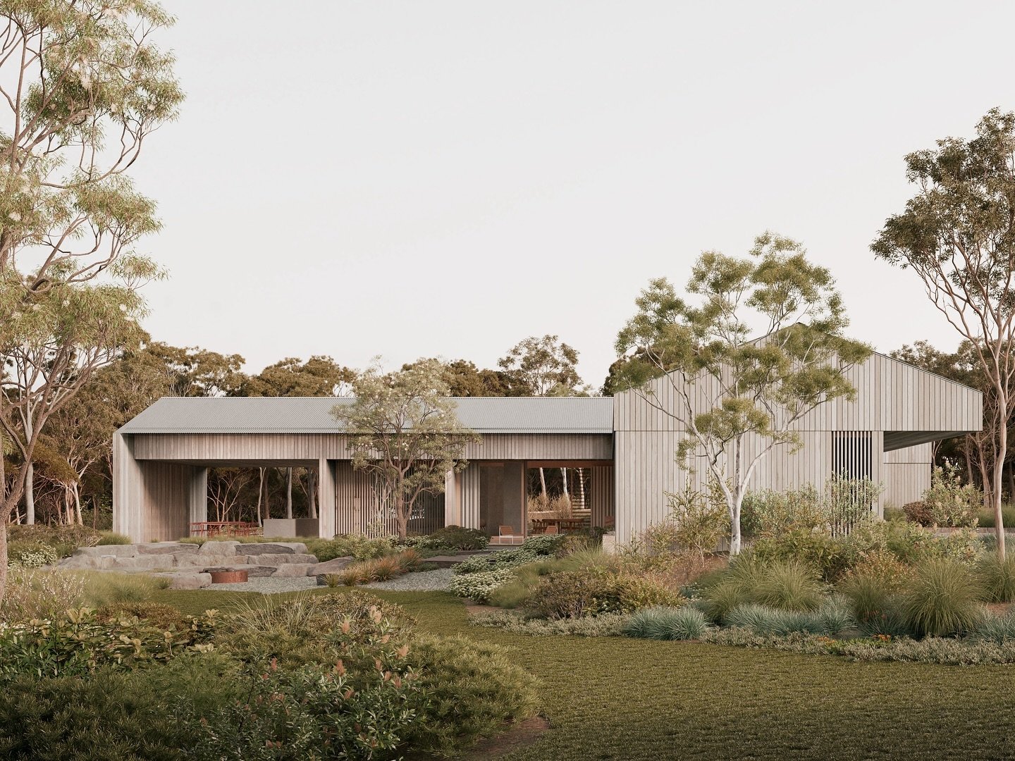 A look into the future. Our latest project, Field House, is perfectly nestled within its surroundings. The design features a soft, natural materials palette that seamlessly connects with the landscape. Dream team @frasermudge / @moradabuild / @cooke_