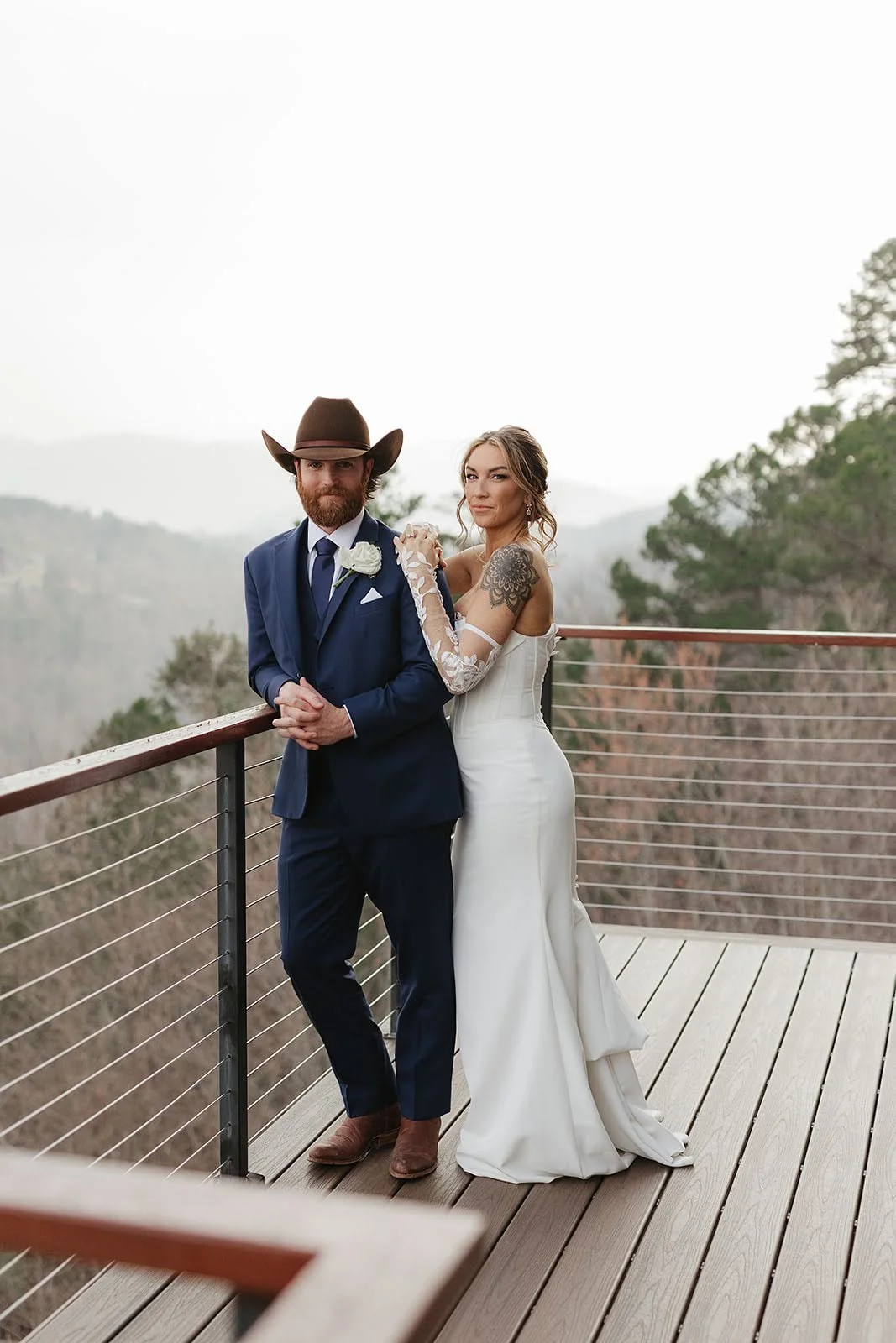 Bride and groom wedding portrait on deck