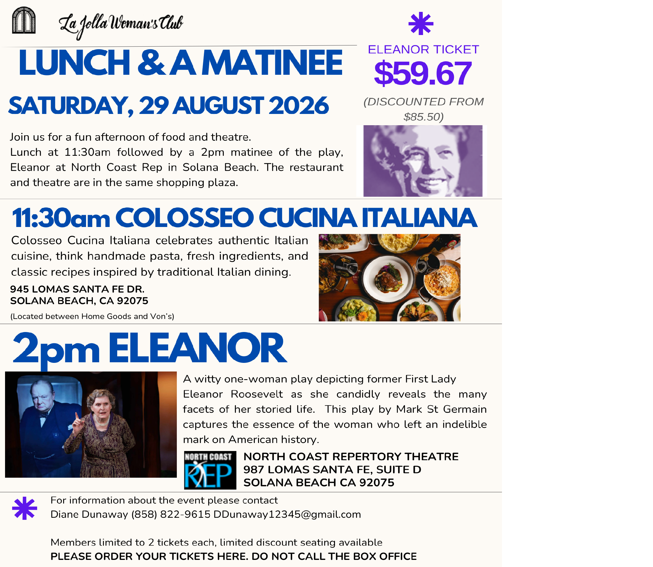 Lunch and Matinee - ELEANOR at NORTH COAST REP