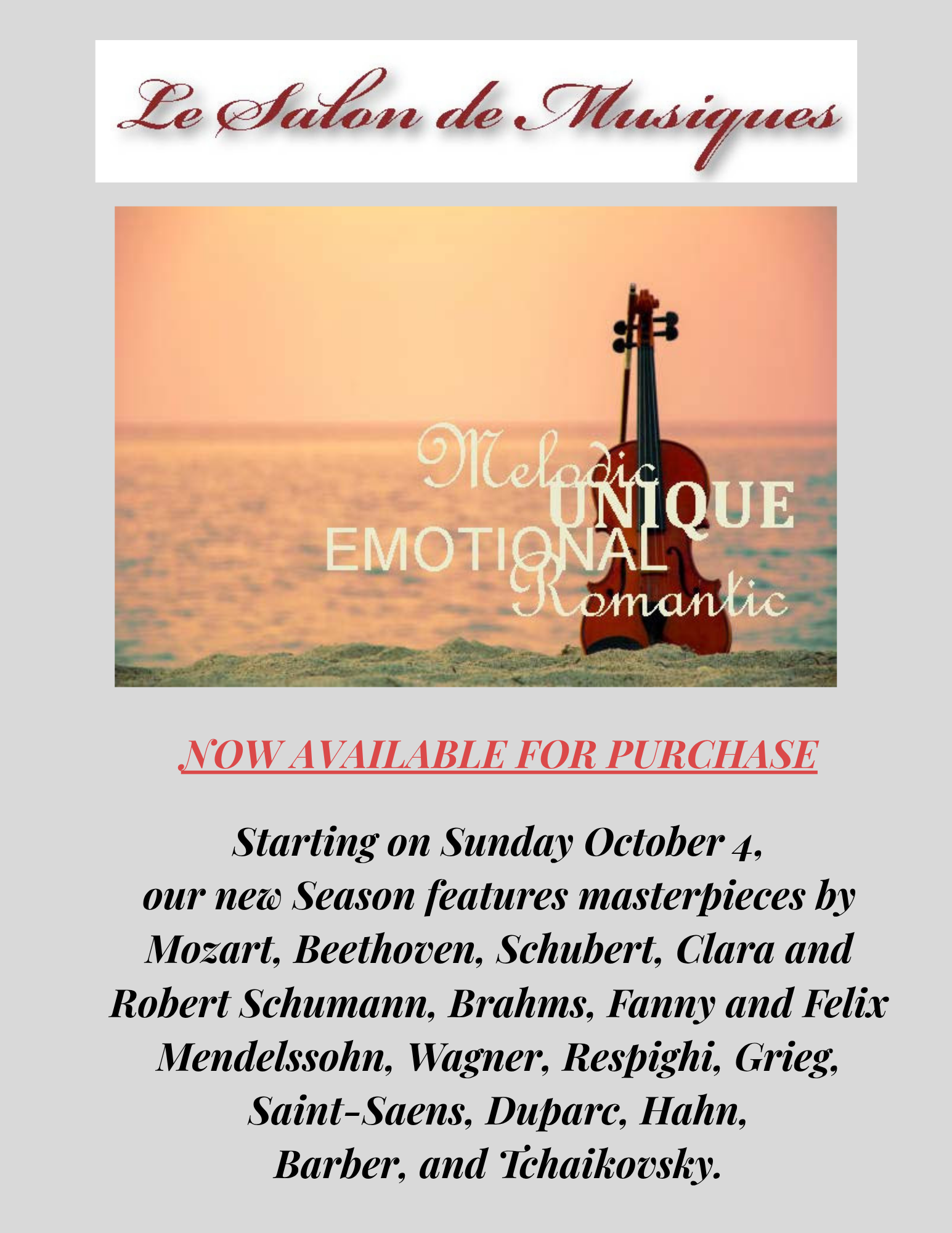 Le Salon de Musiques Season Tickets Available!