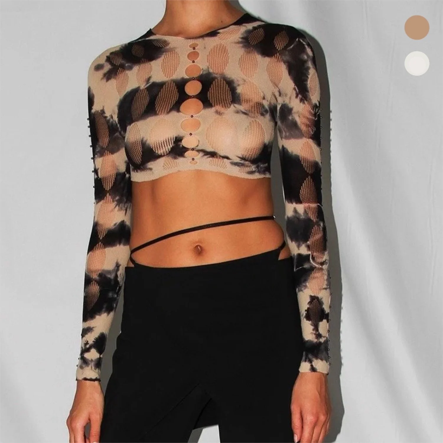 Tie-dye Long Sleeves Crop Top