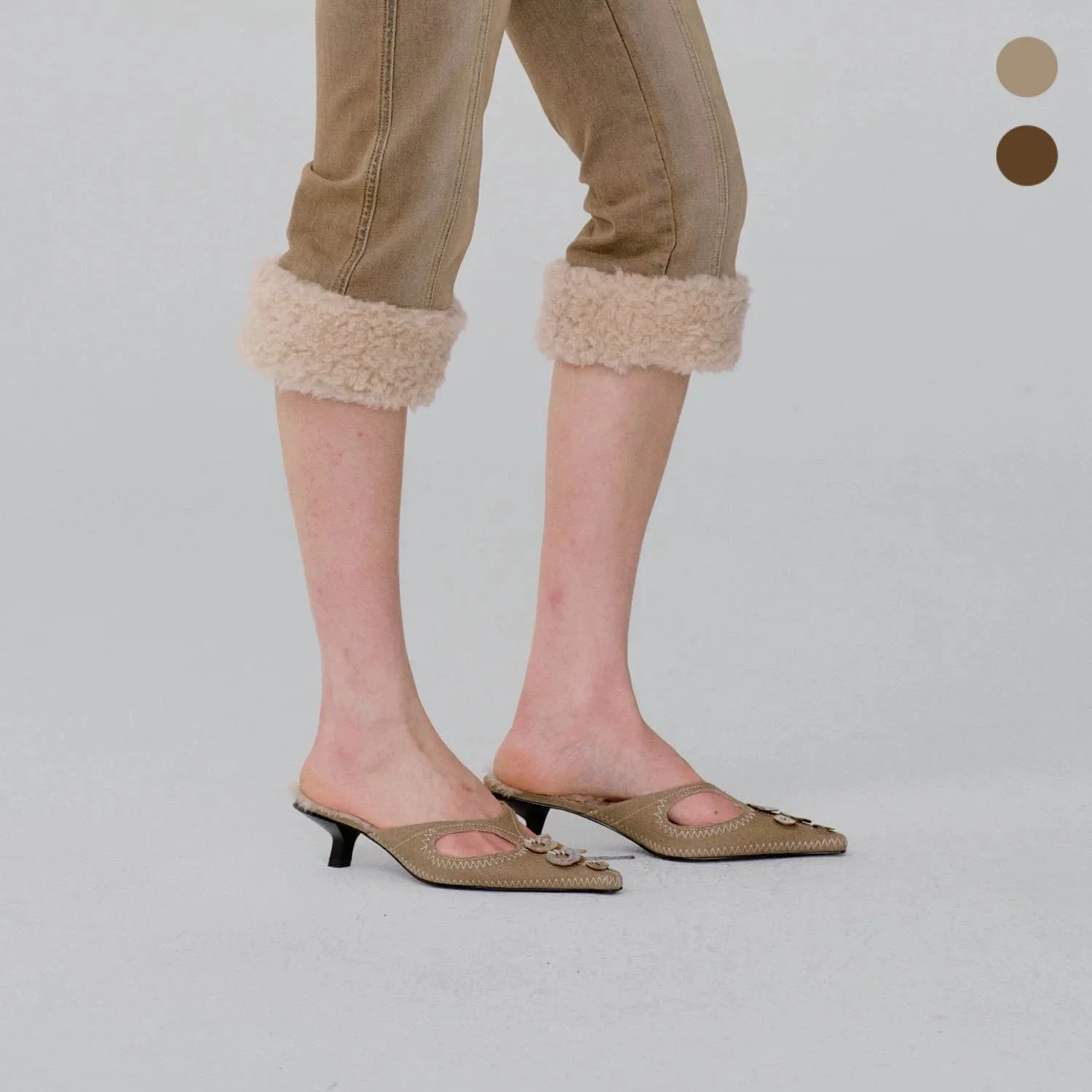 [AW26]Plush Lined Shell Heeled Mules