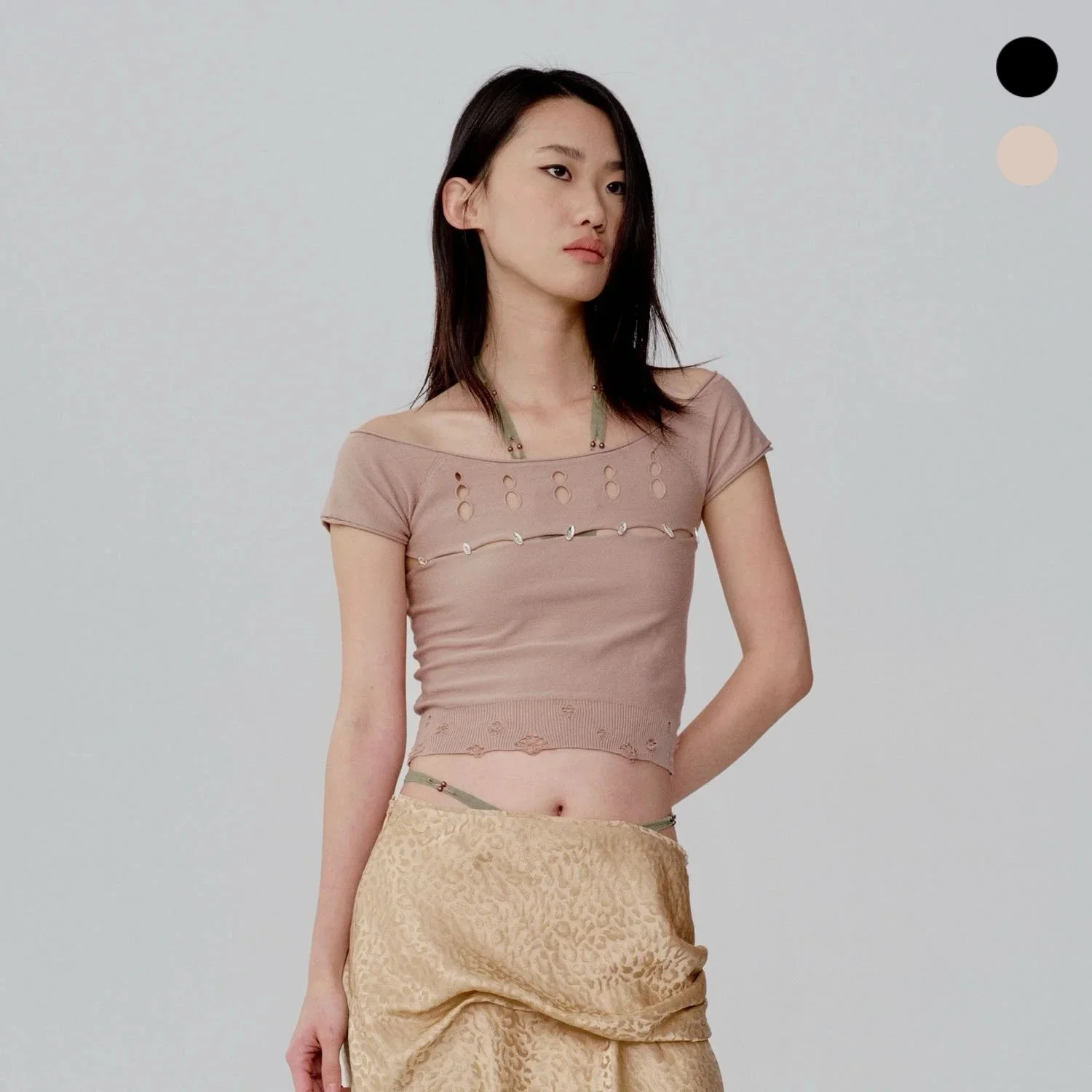 [AW26]Cut Out Button Knit T-Shirt