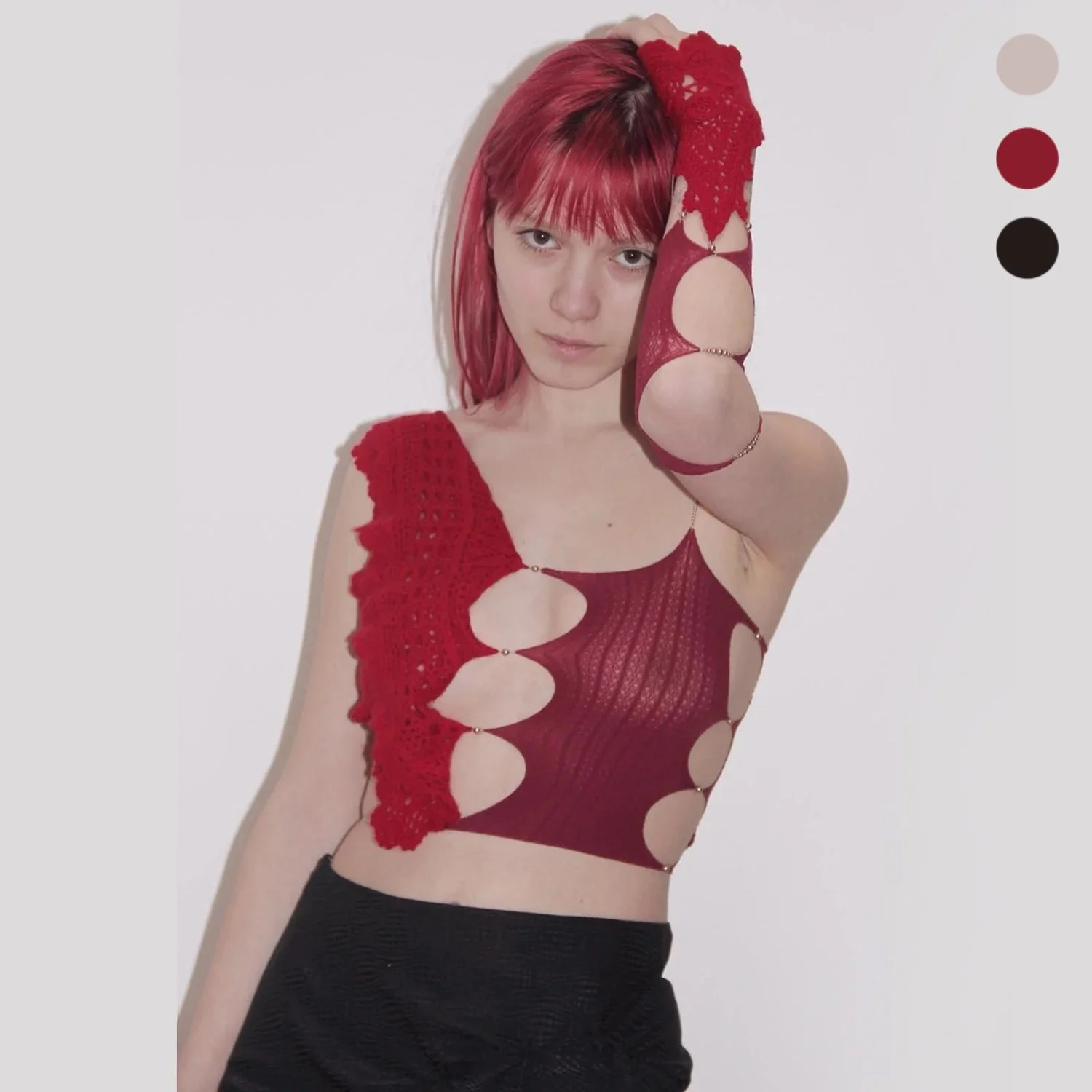 Cut-out Top with Cashmere Leaf Crochet