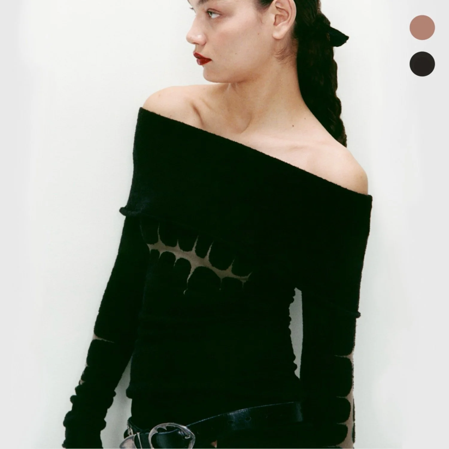 Thorn Intarsia Off Shoulder Sweater