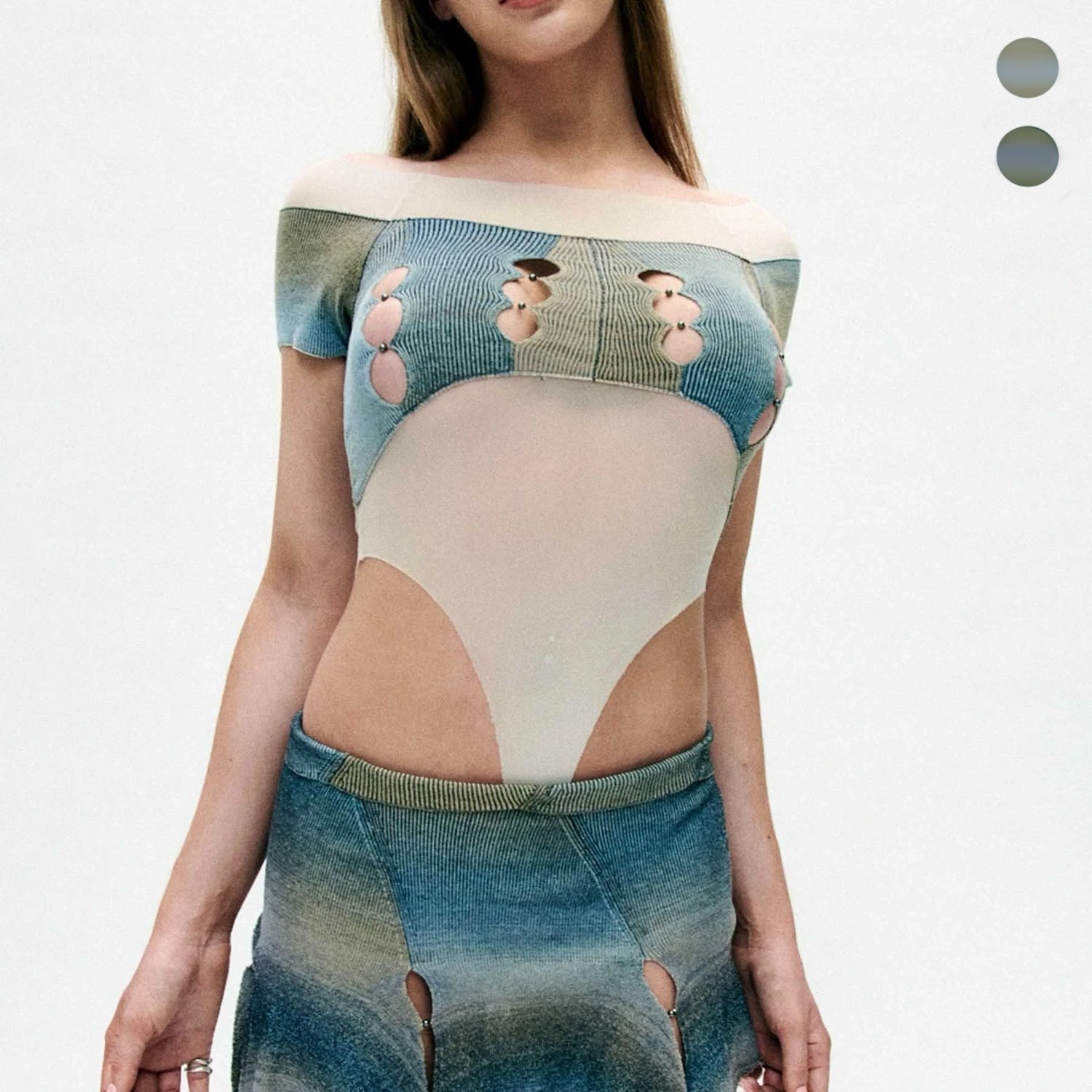 Space-dye Rib & Mesh Combo Bodysuit