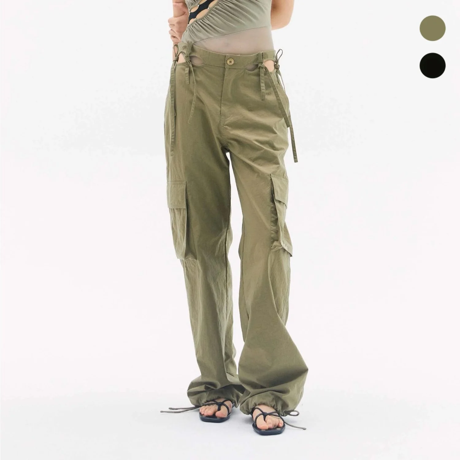 Embroidery Cutout Cargo Pants