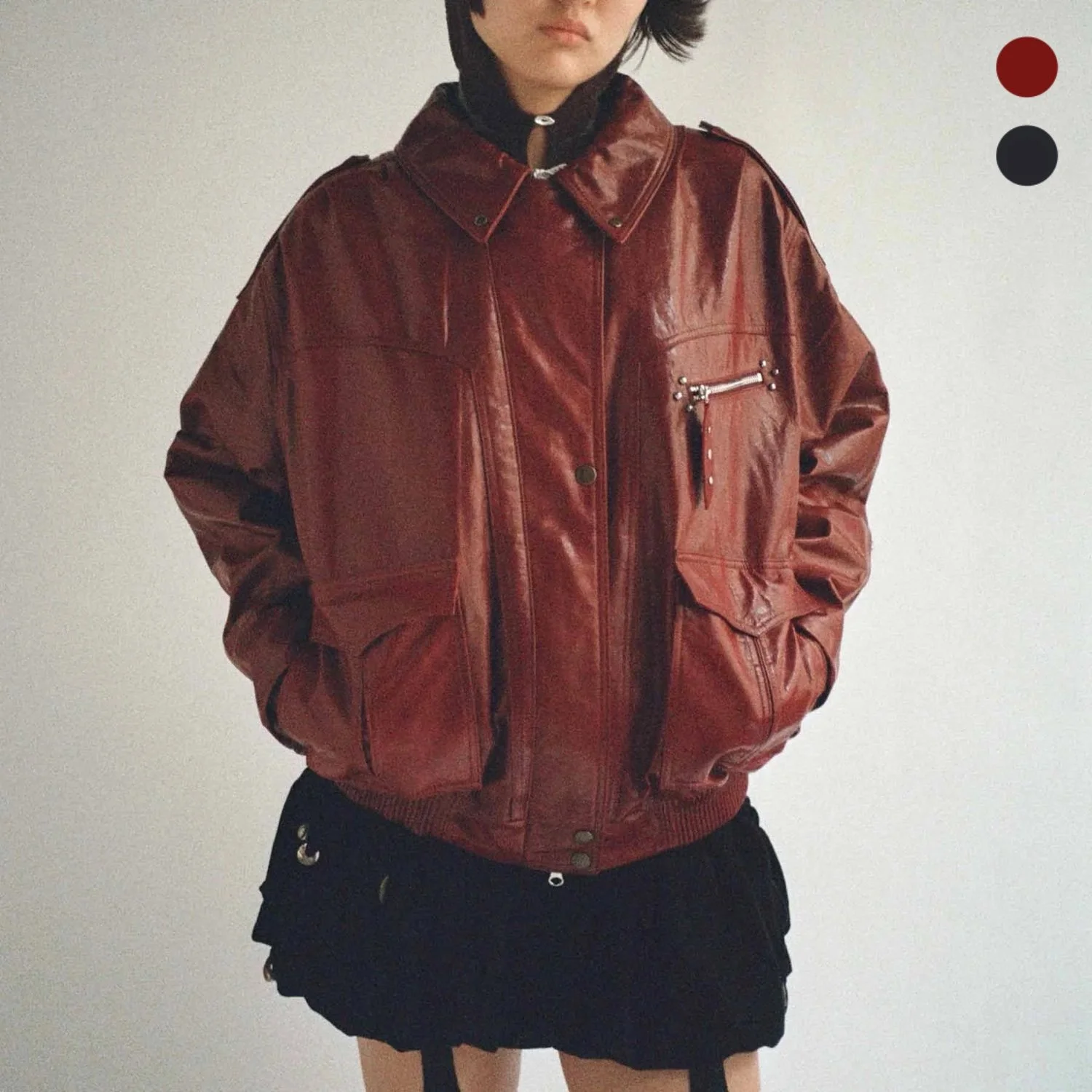 Button-up Collar Rivet Leather Jacket