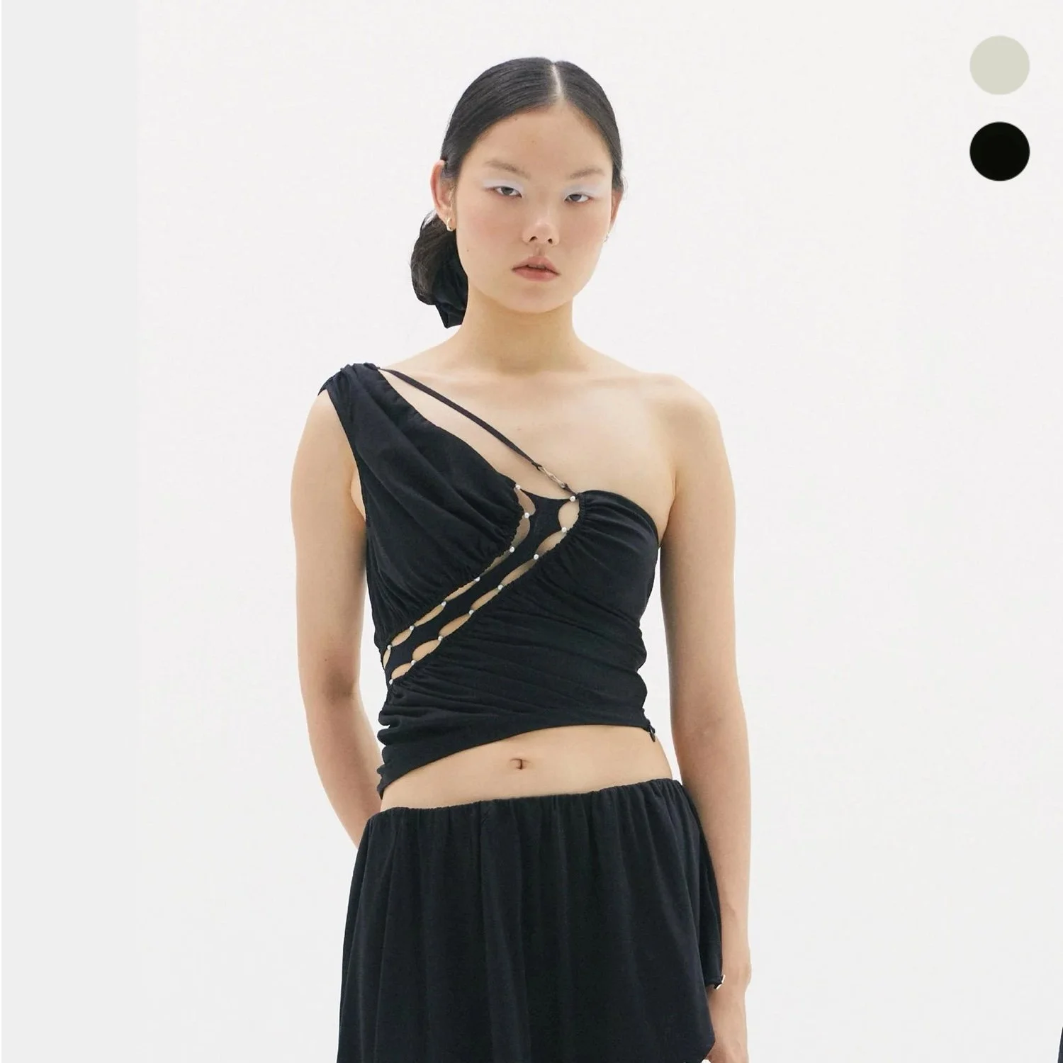 One-Shoulder Ruched Combo Tank Top
