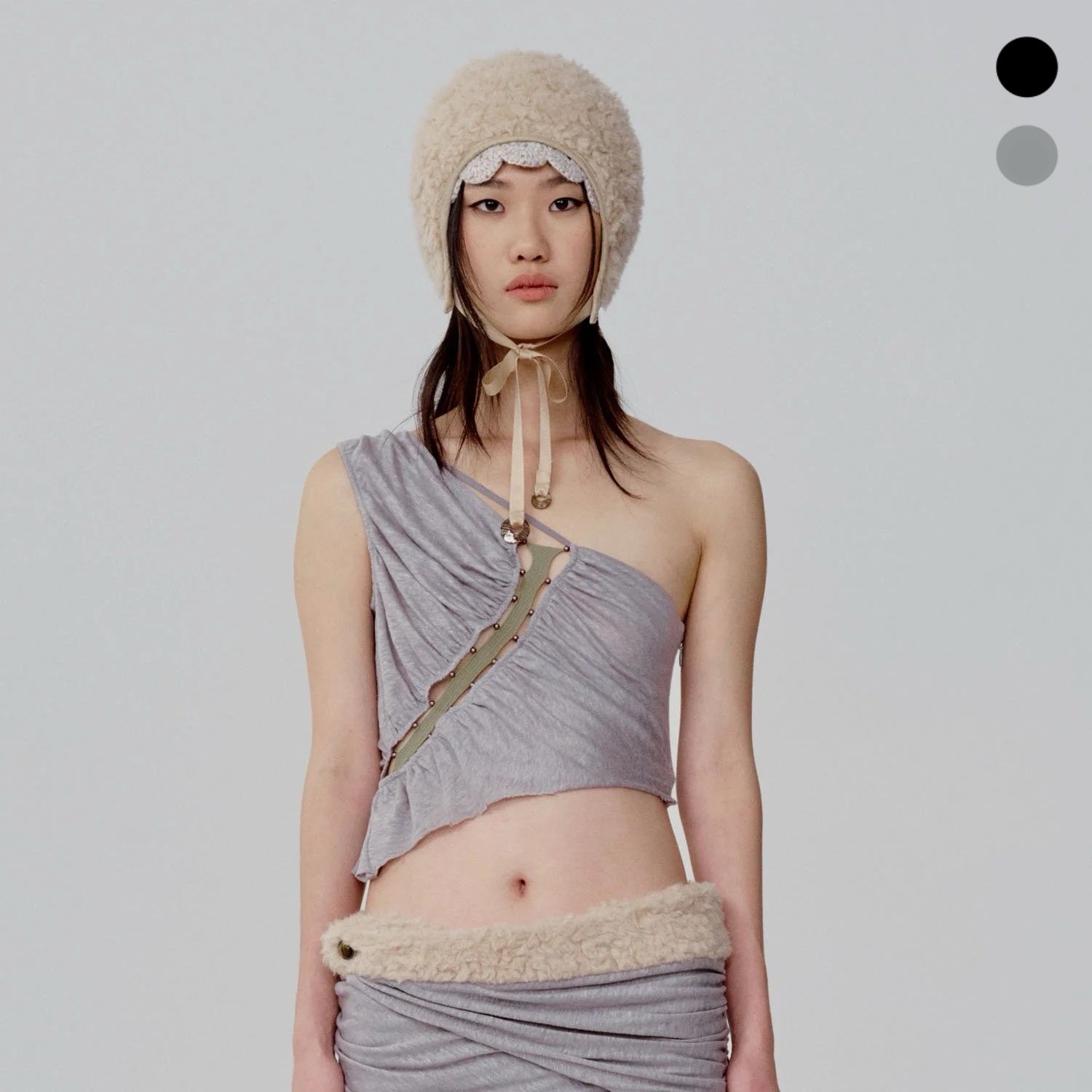 [AW26] Sparkling One-Shoulder Ruched Combo Tank Top