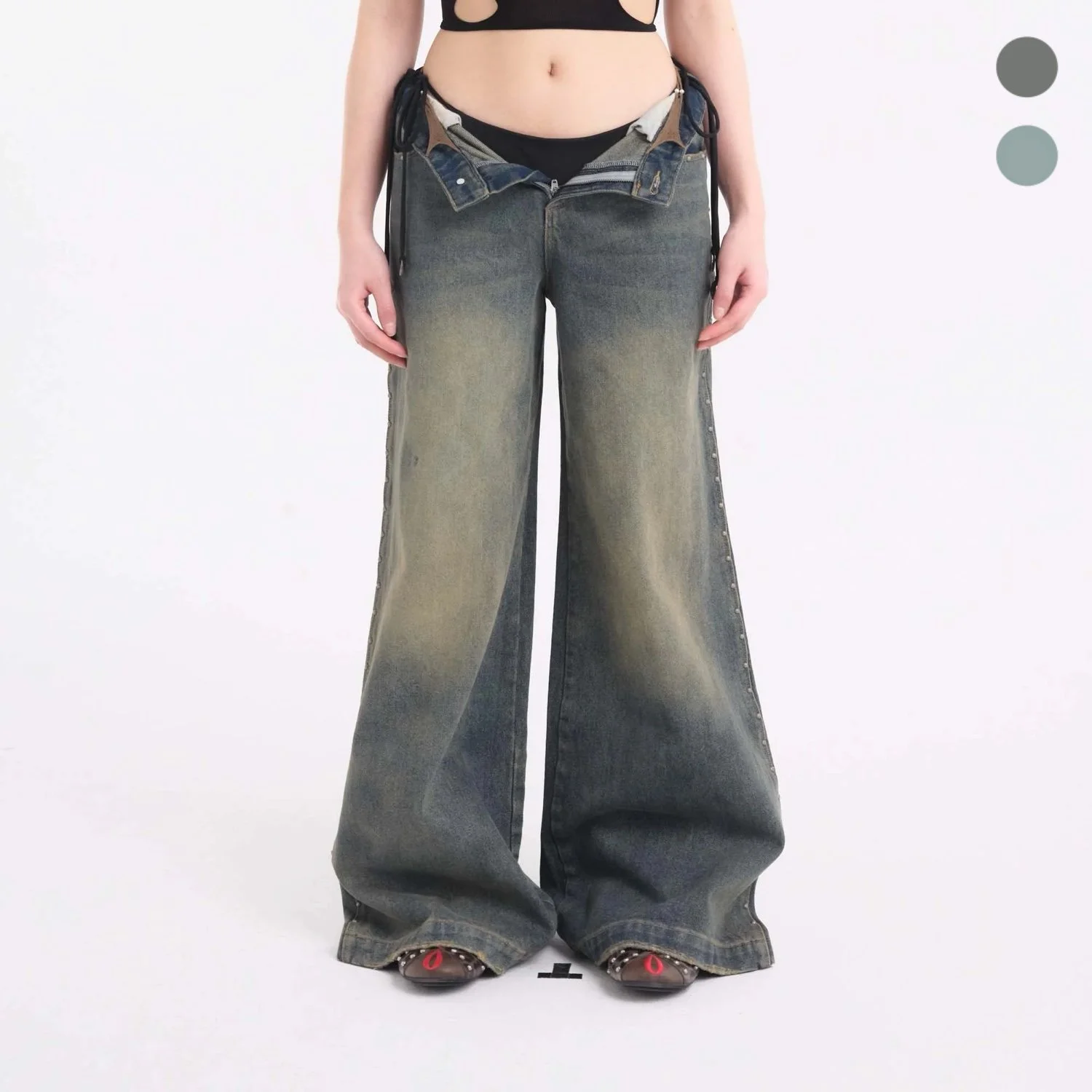 Baggy G-String Rivets Jeans