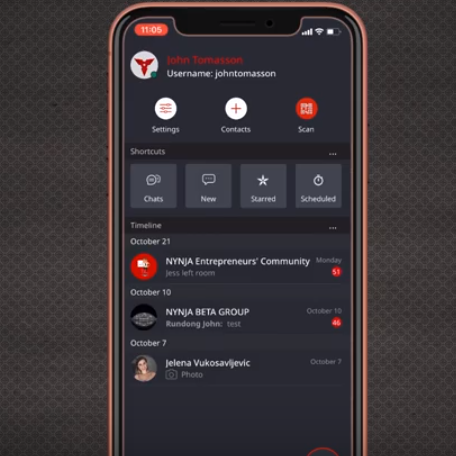 Profile info, Avatar, Settings, Contacts and QR Scanner