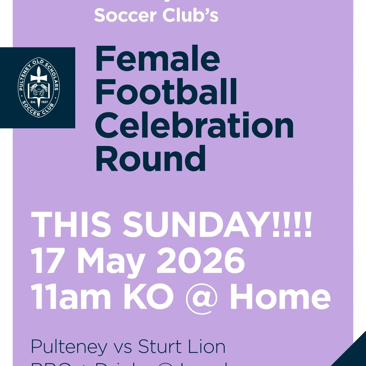 Don't miss this Sunday's Female Football Celebration at home, where we cheer on the Crabettes as they take on top-placed Sturt Lion in our Div 5 women's community clash. Barbecue and drinks will be available!