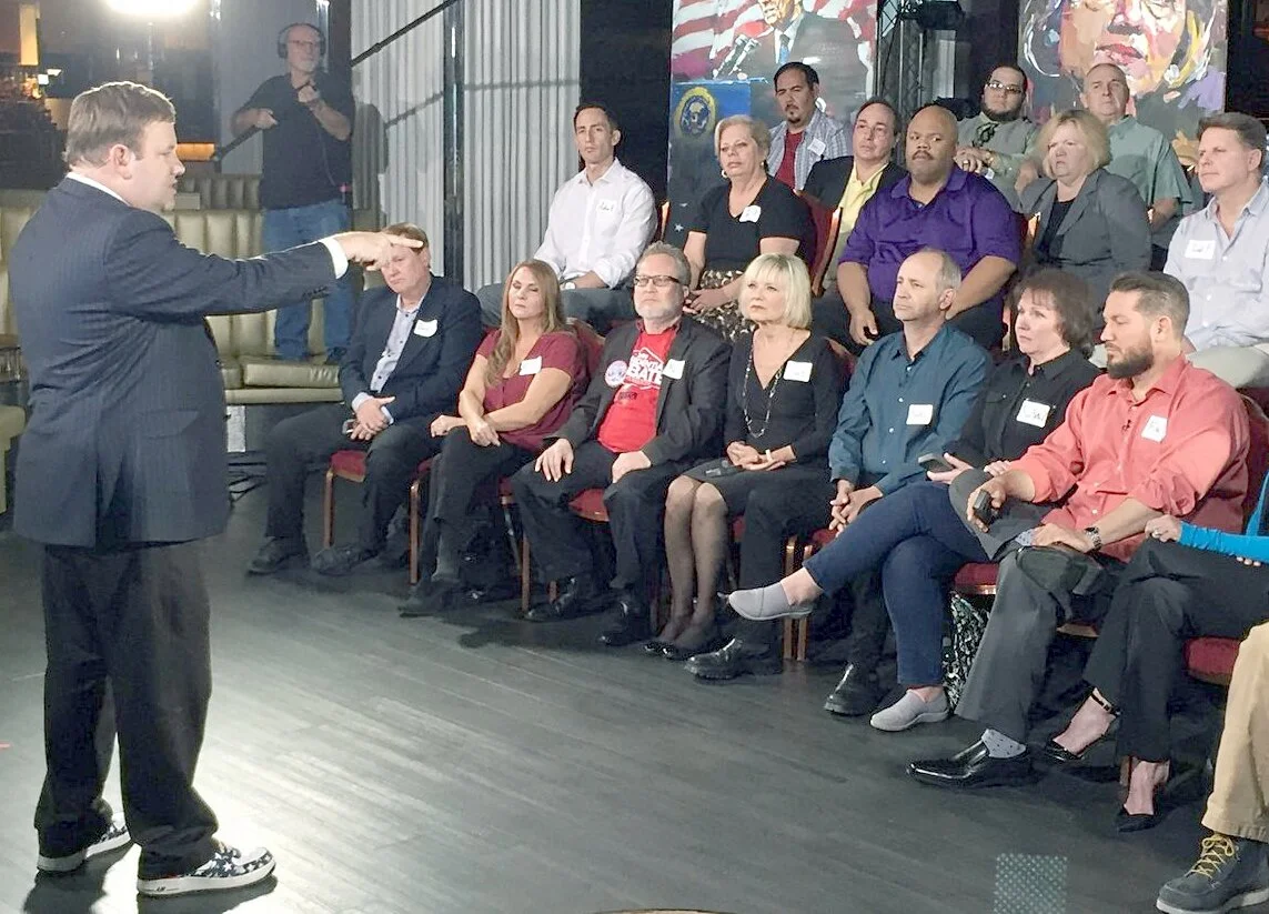 [Frank conducting a focus group during the 2016 Presidential election]