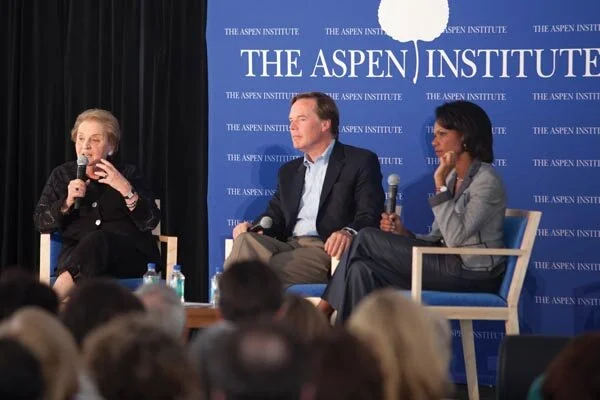 Former Secretaries of State Madeleine Albright, left, and Condoleezza Rice, right, with Burns at the Aspen Institute&nbsp;
