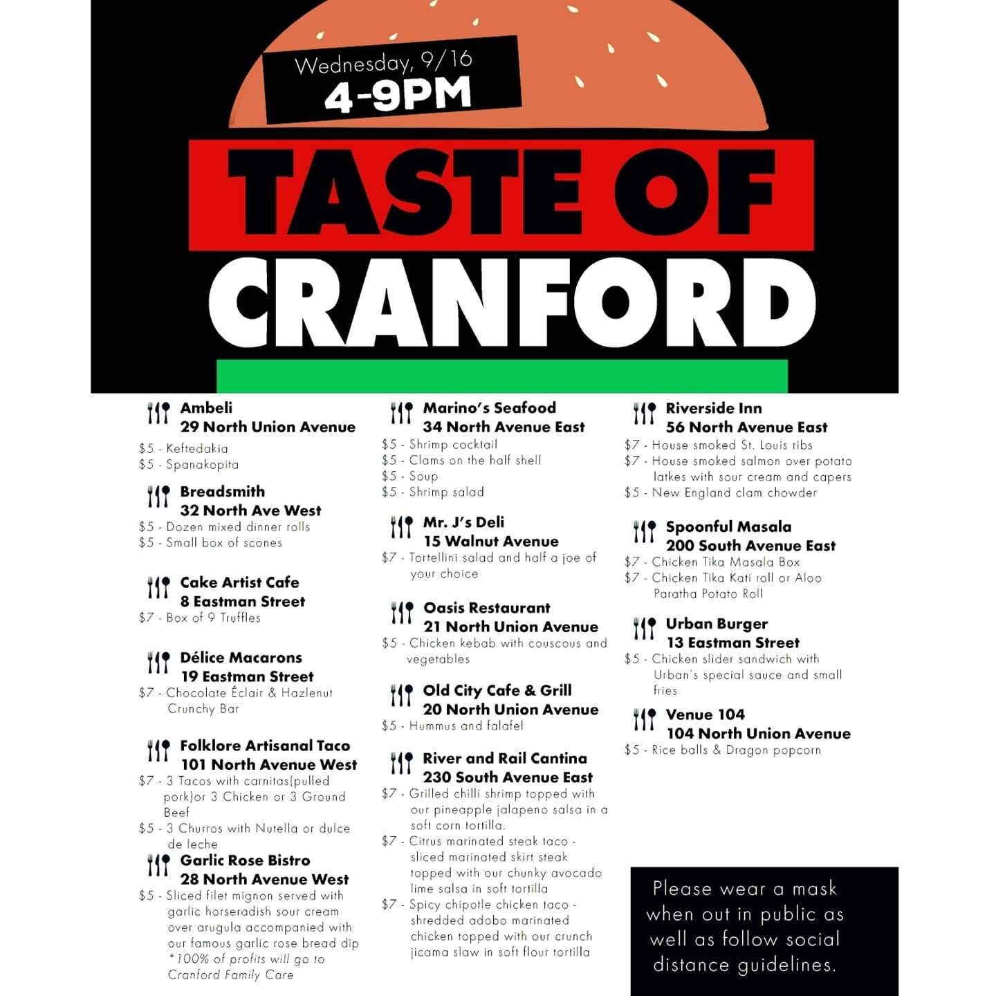 Taste of Cranford is next Wednesday - who's getting excited?? We're thrilled to share the list of participating restaurants, as well as the delicious dishes they're serving up. Dishes are priced between $5-$7 so you have the opportunity to sample foo